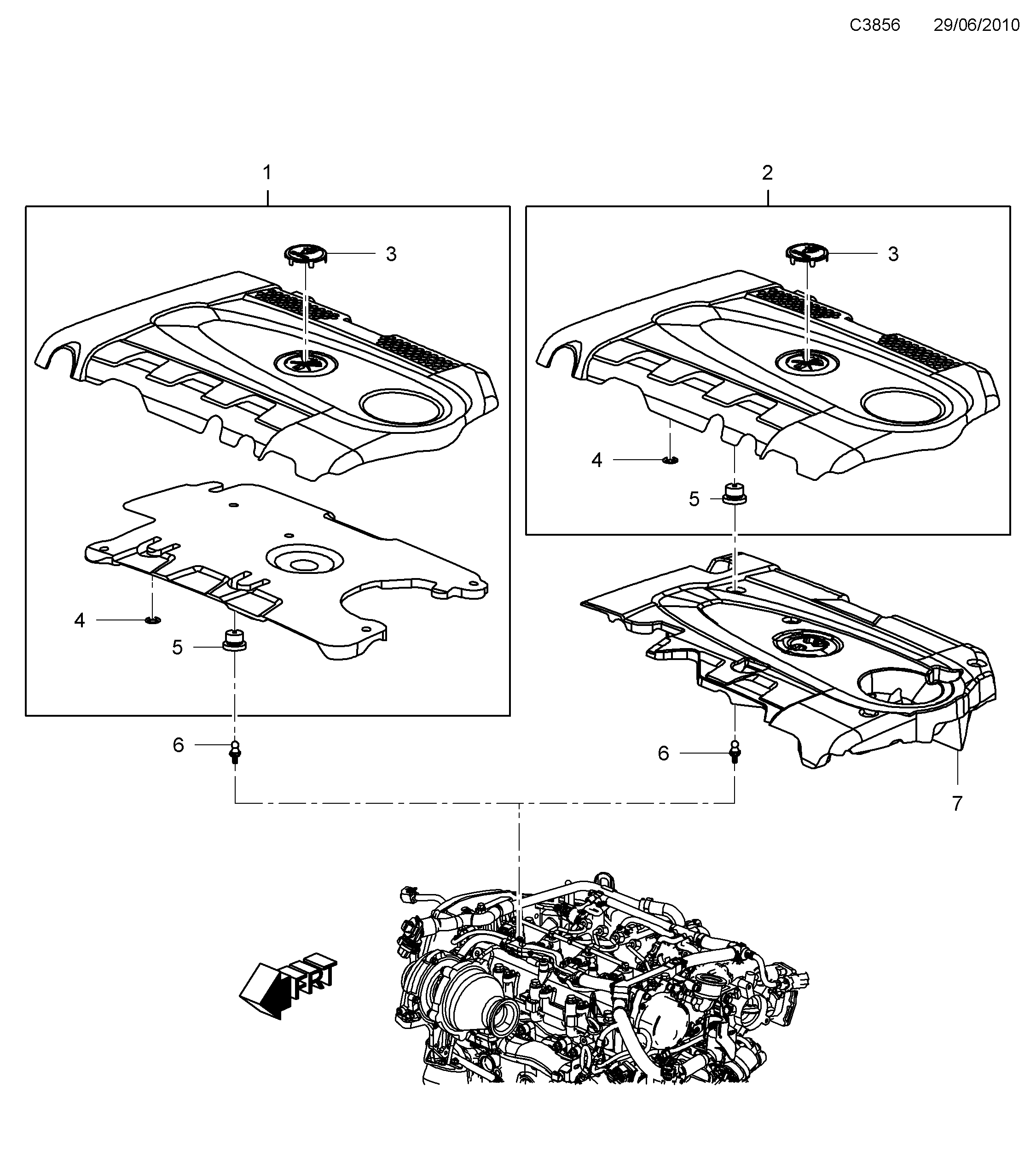 Saab 9-5 (650) Engine bay cover diagram