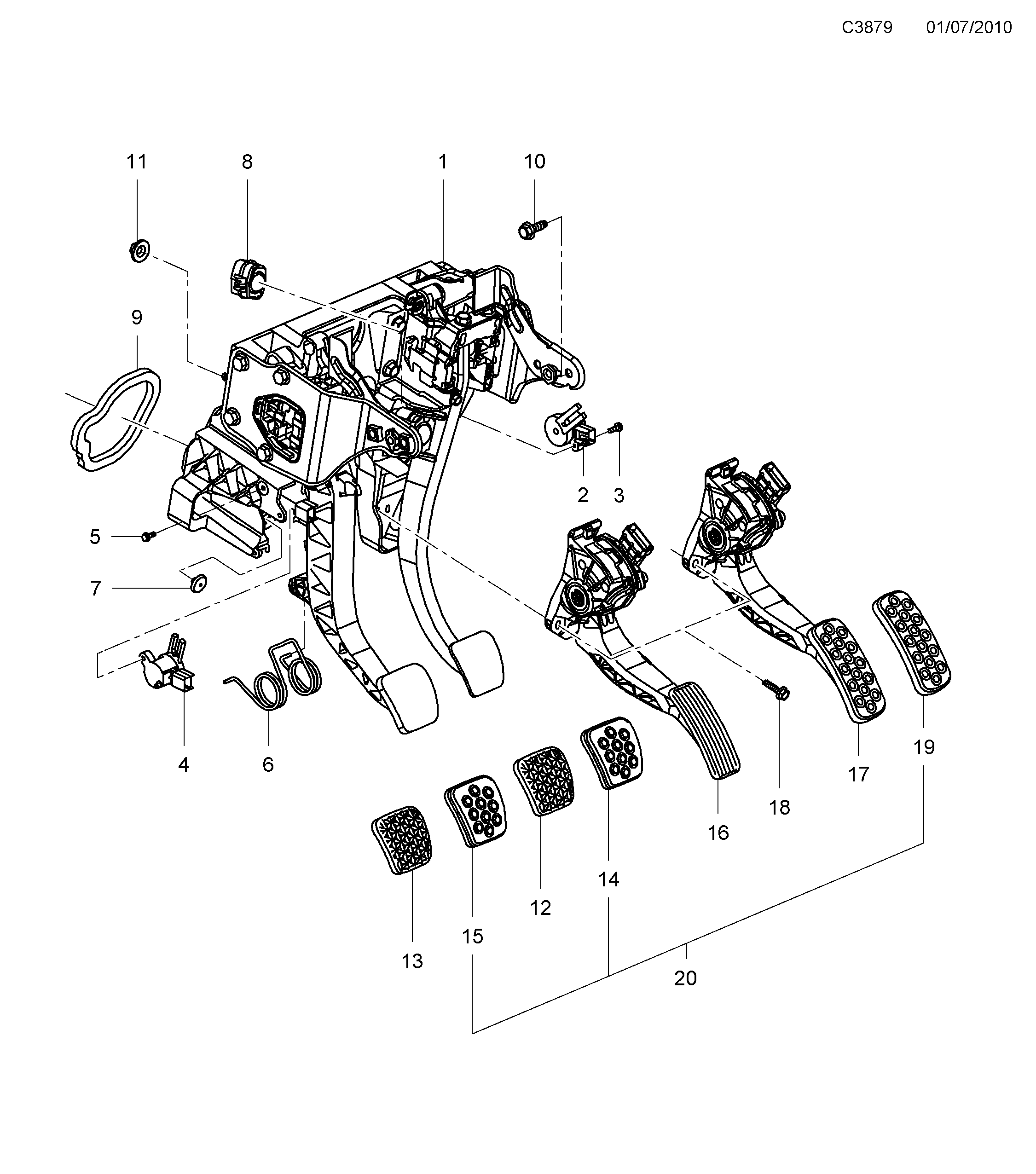 Saab 9-5 (650) Pedal box diagram