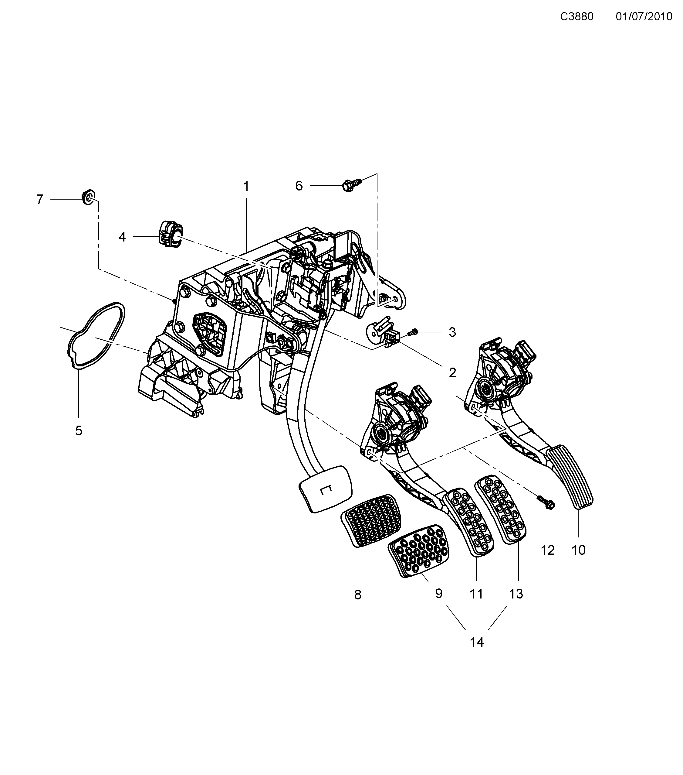 Saab 9-5 (650) Pedal box diagram