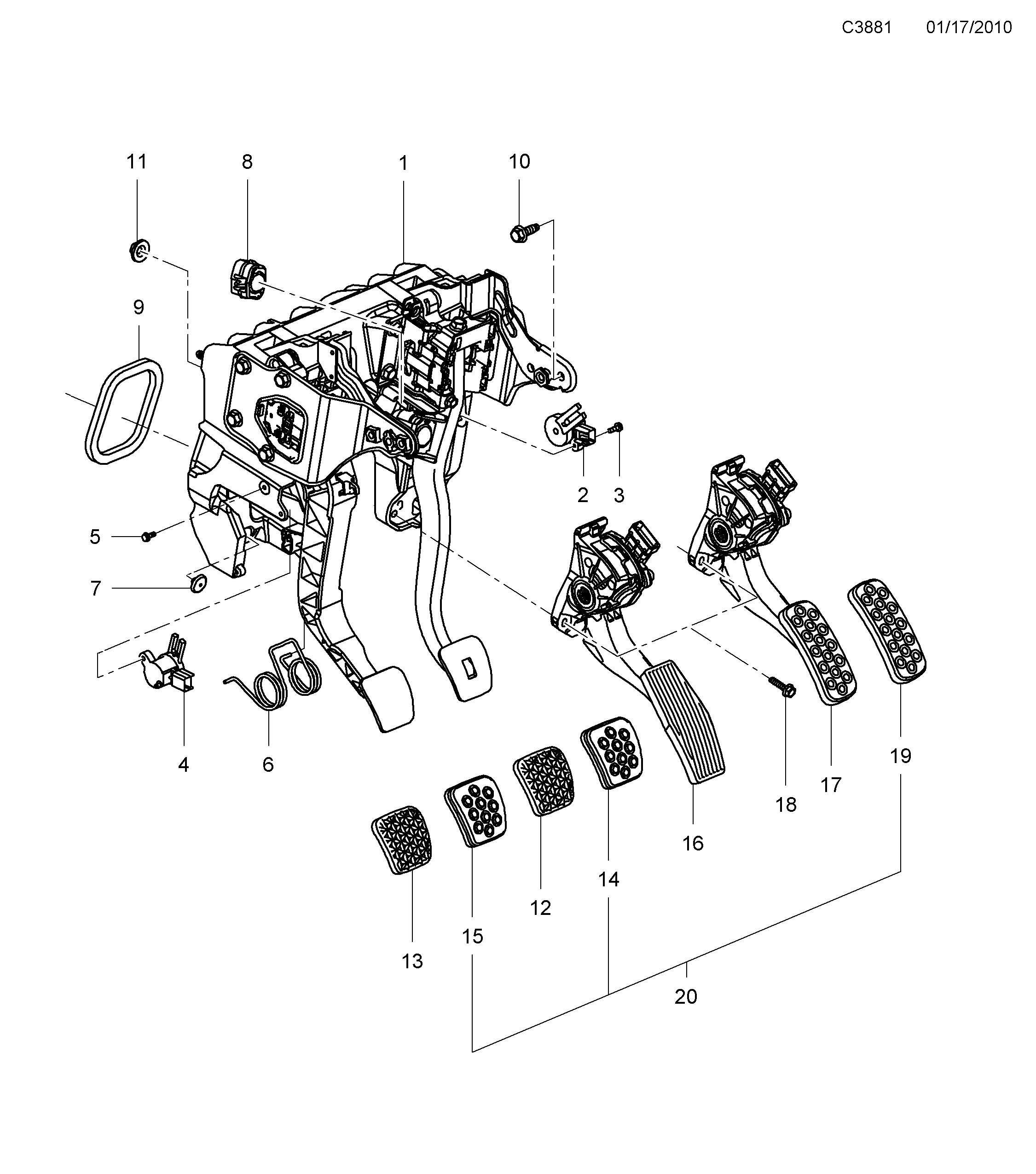 Saab 9-5 (650) Pedal box diagram