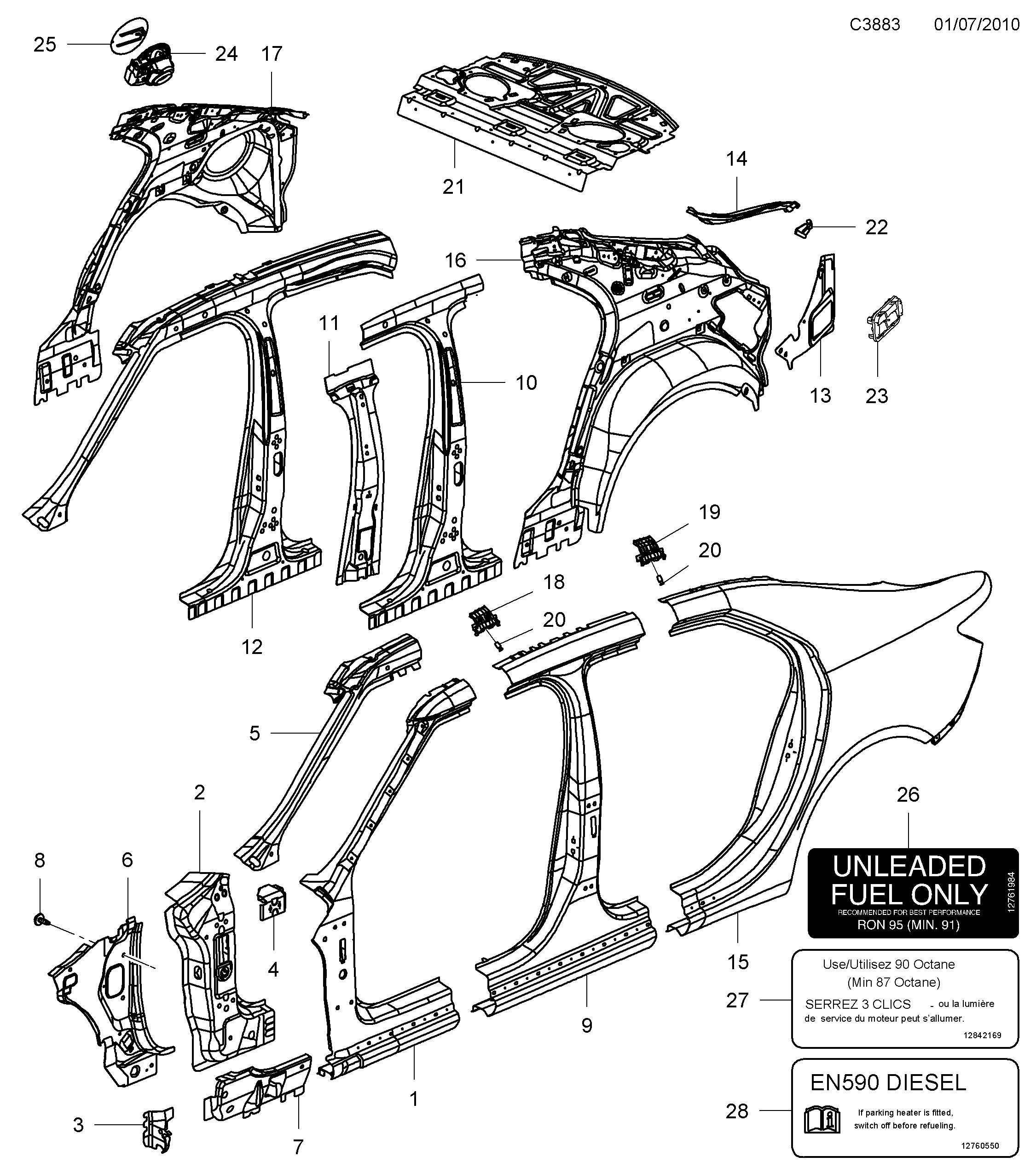 Saab 9-5 (650) Valance diagram