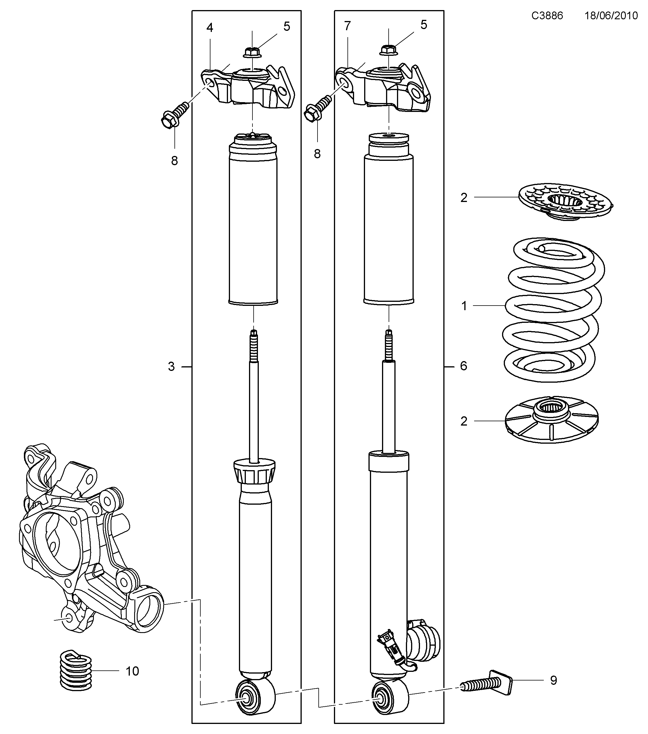 Saab 9-5 (650) Springs and shock absorber 4-link, rear suspension diagram