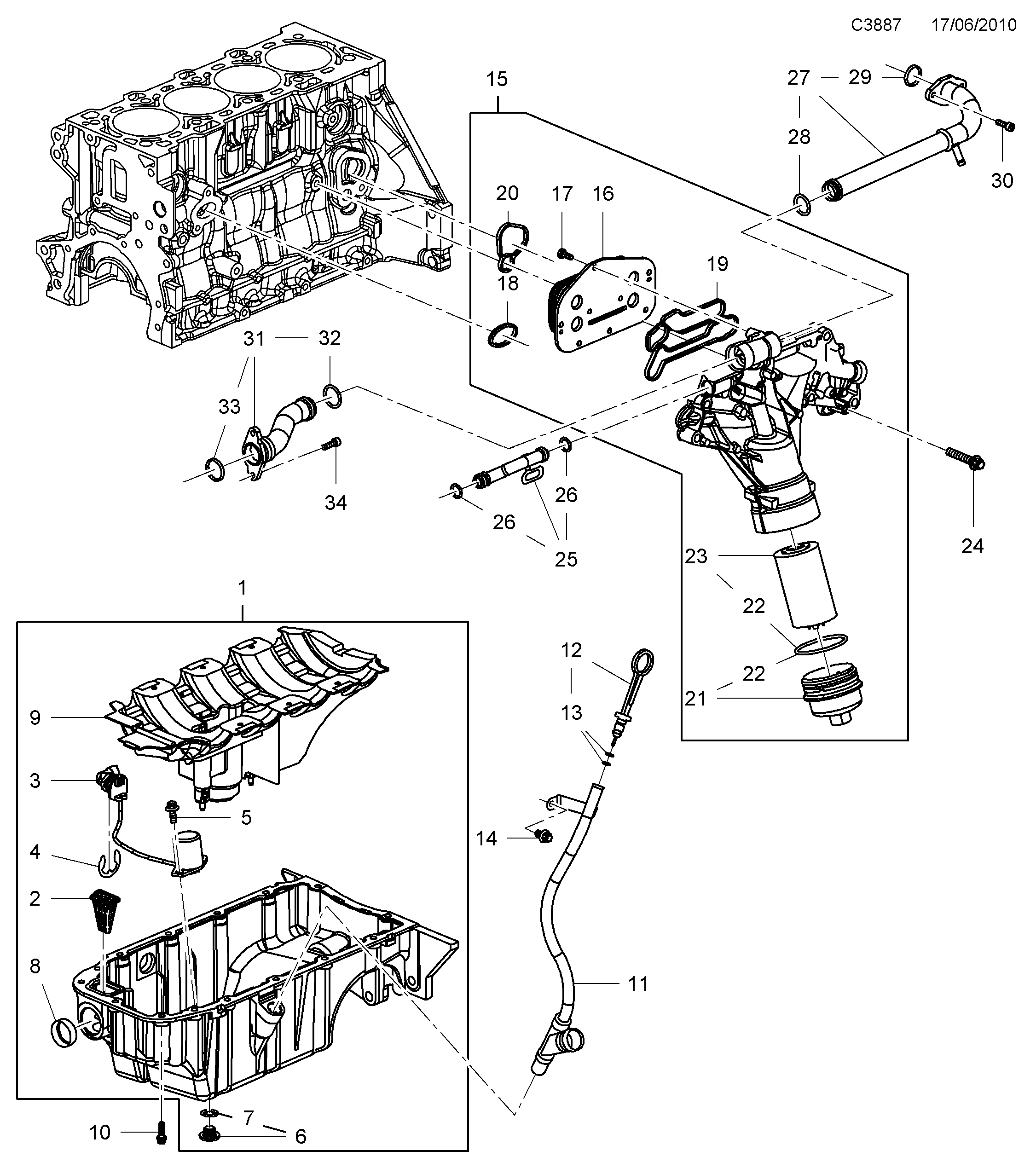 Saab 9-5 (650) Oil pan, oil filter Oil cooler diagram