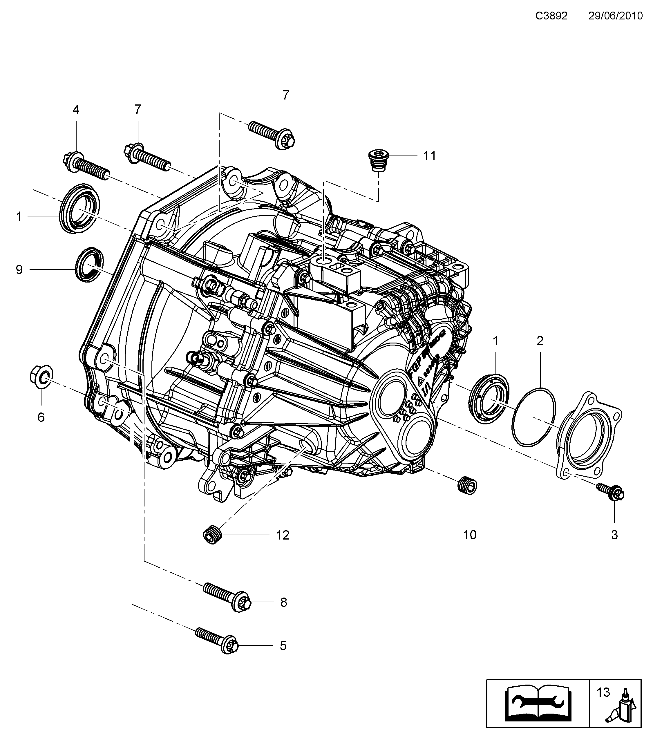 Saab 9-5 (650) Transmission housing 6-speed diagram
