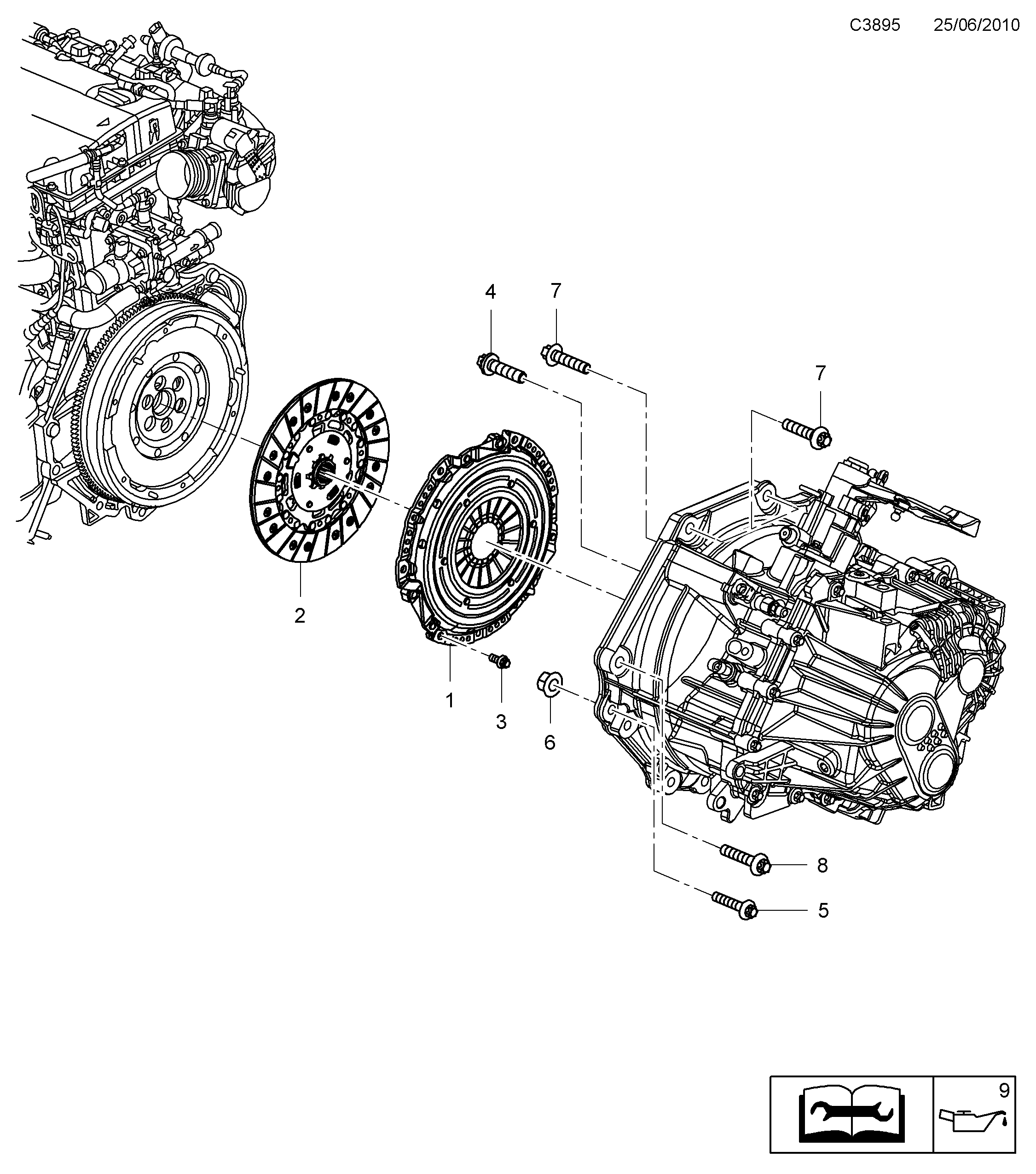 Saab 9-5 (650) Clutch, clutch disc diagram