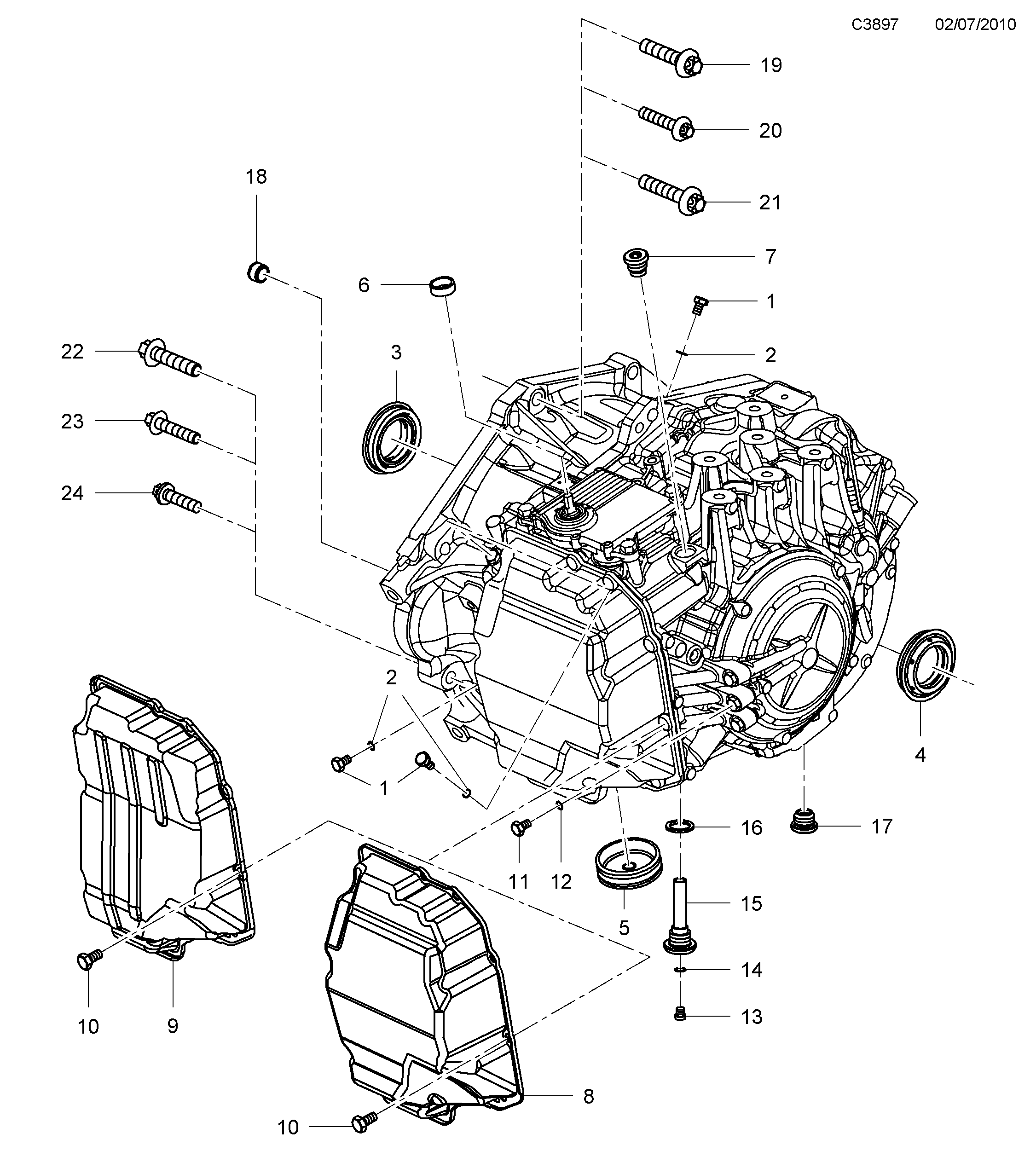 Saab 9-5 (650) Gear box case, cover 6-speed diagram