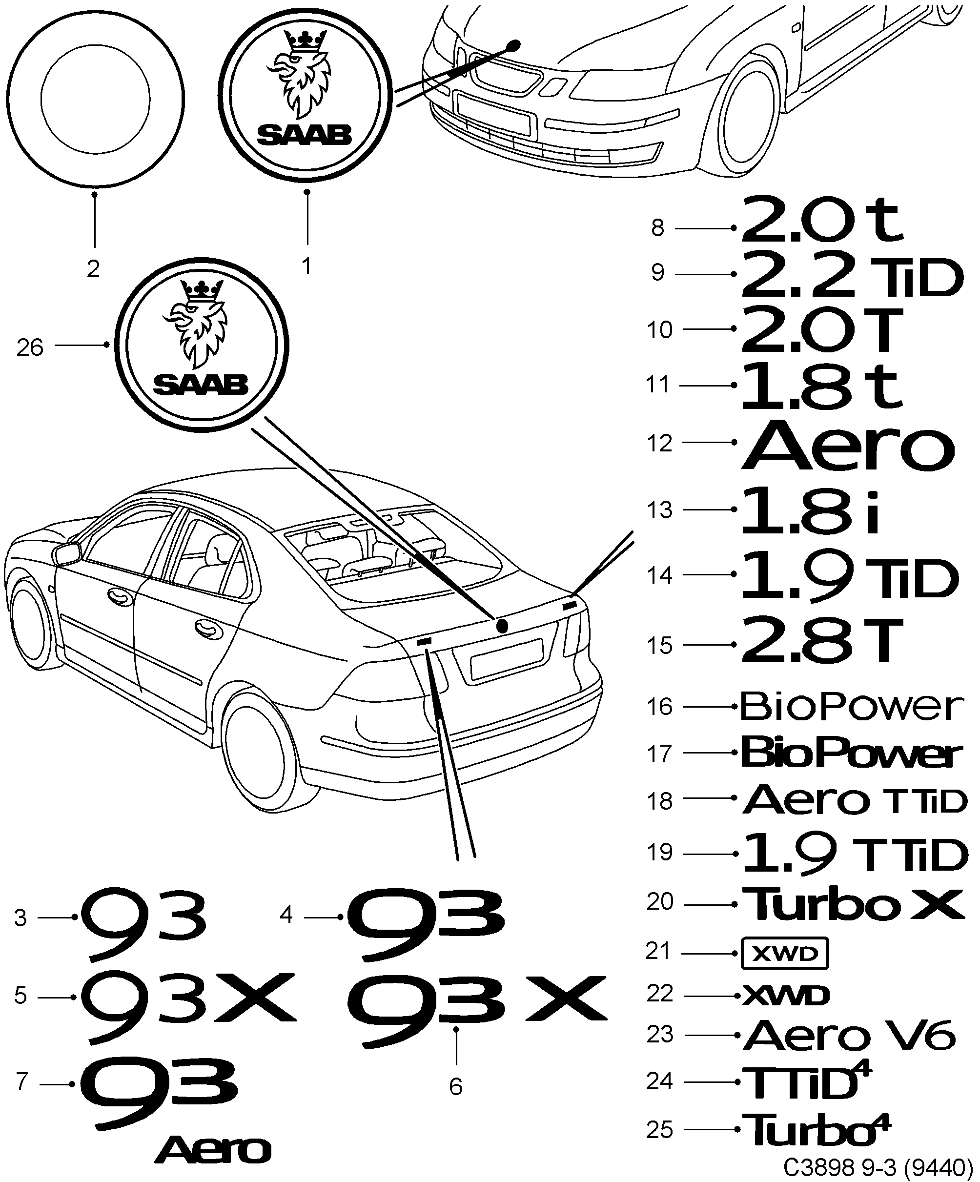 Saab 9-3 (9440) Emblem diagram