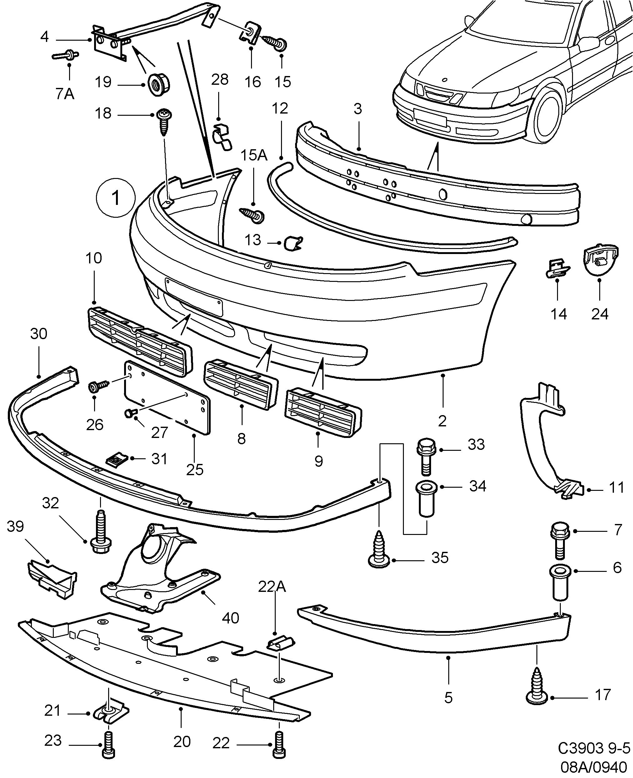 Saab 9-5 (9600) Bumper, front diagram