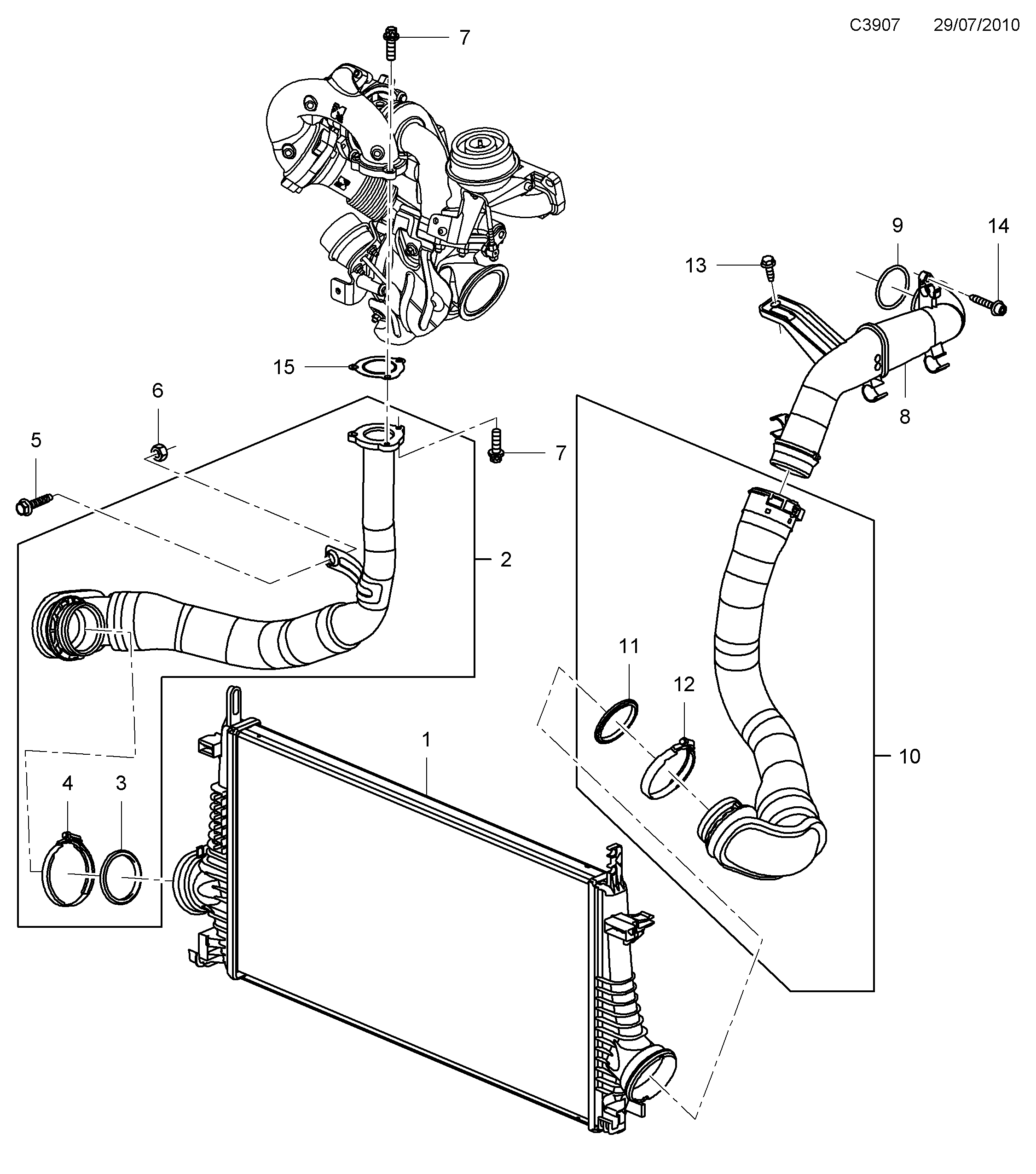 Saab 9-5 (650) Charge air cooler diagram