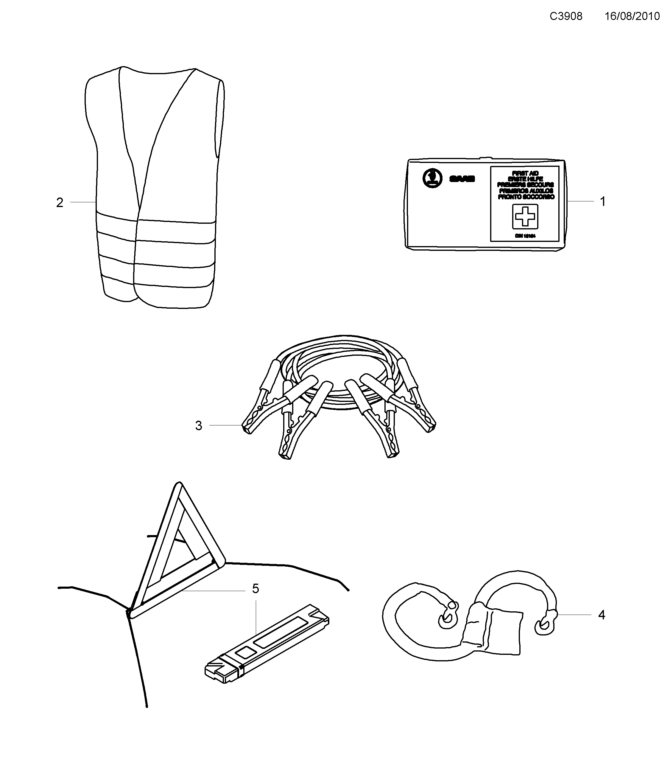 Saab 9-5 (650) Emergency equipment diagram