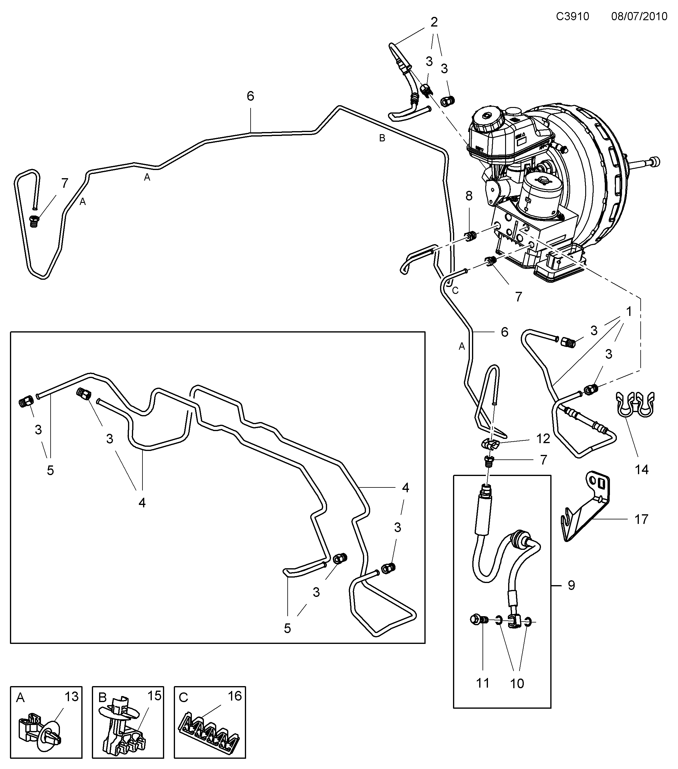 Saab 9-5 (650) Brake lines Front diagram
