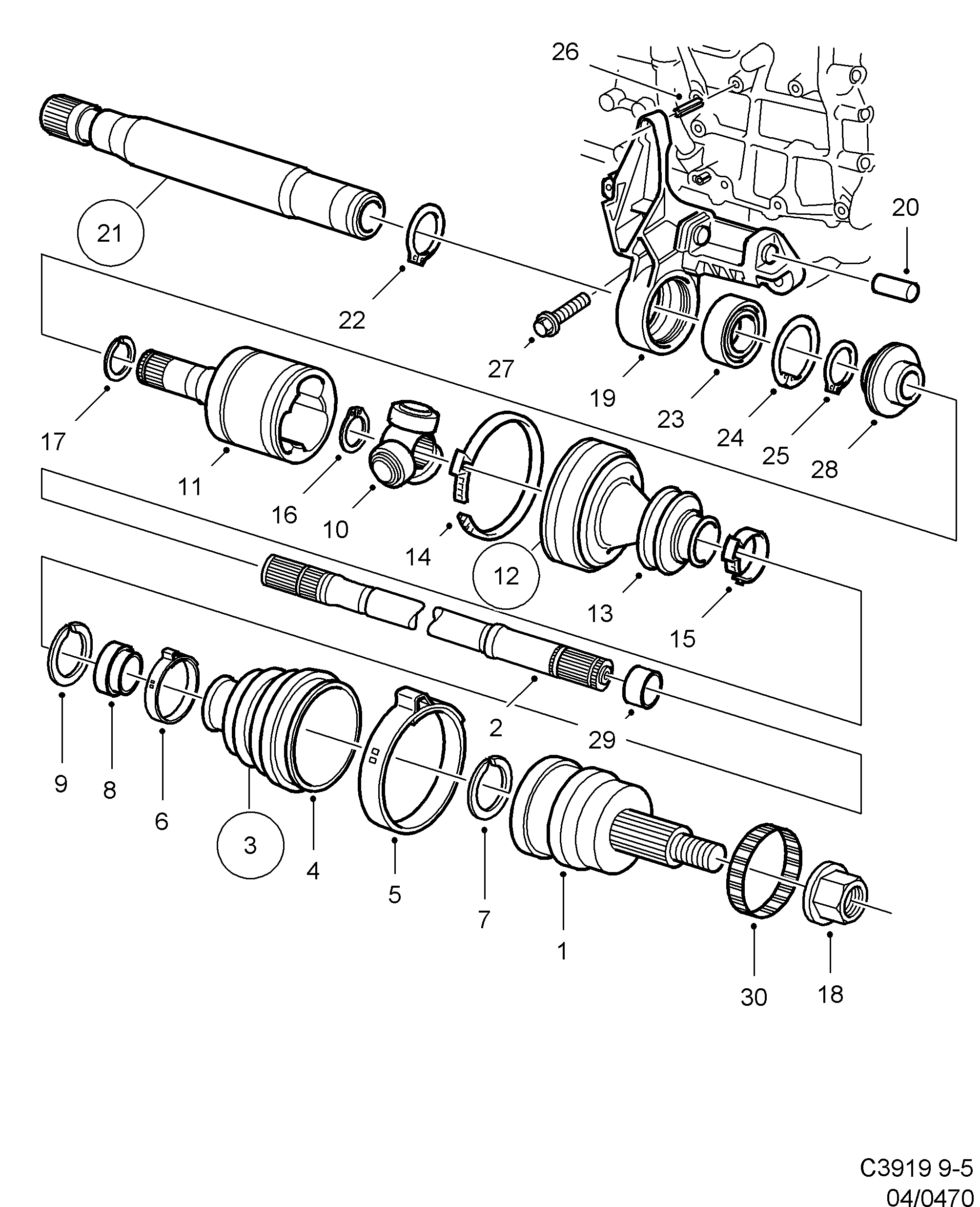 Saab 9-5 (9600) Outer universal joint diagram