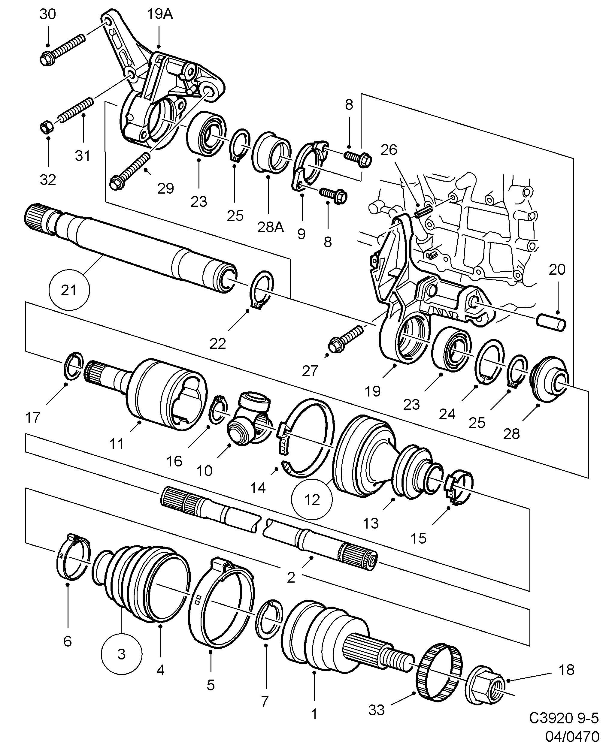 Saab 9-5 (9600) Outer universal joint diagram