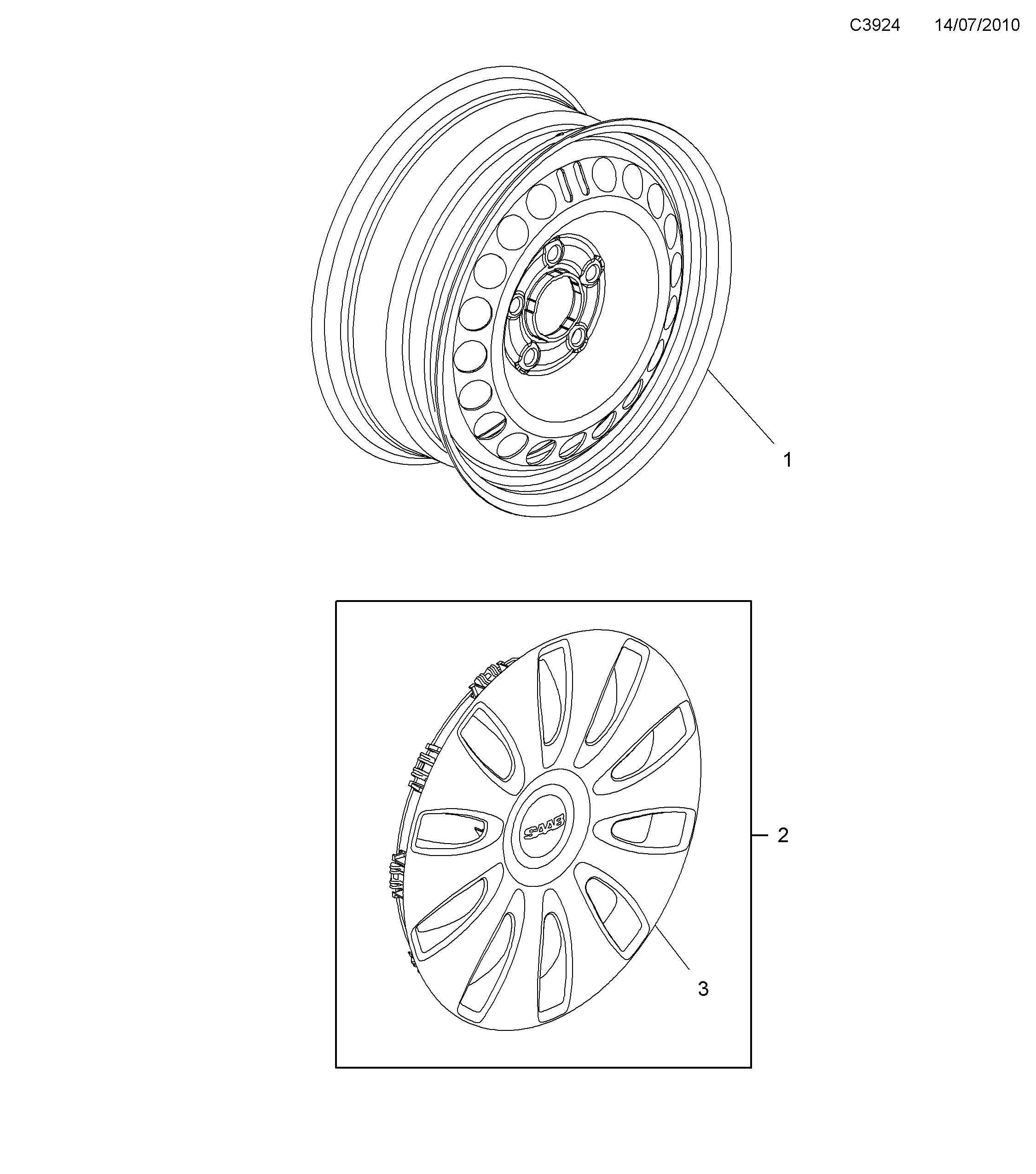 Saab 9-5 (650) Wheel and Wheel Covers 16" diagram