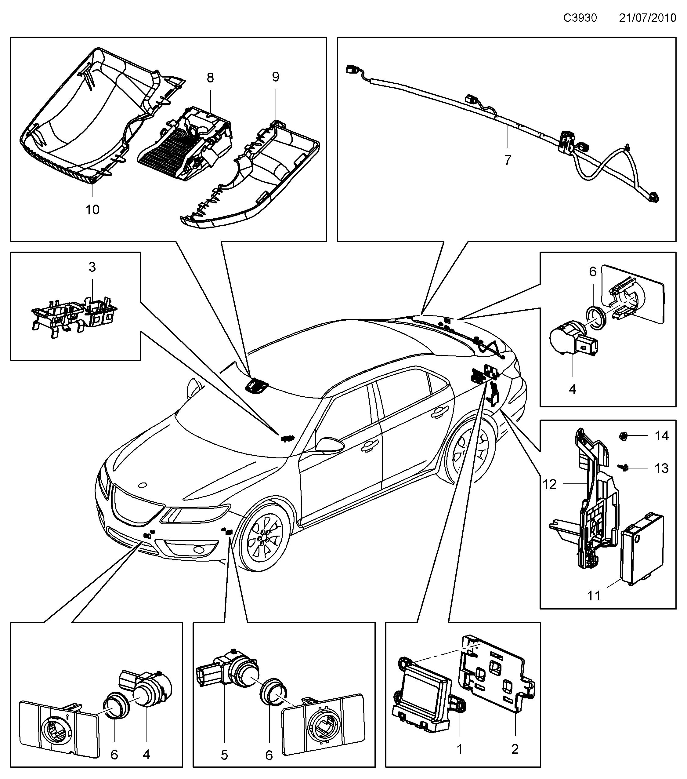 Saab 9-5 (650) Saab Parking Assistance (SPA) Camera diagram