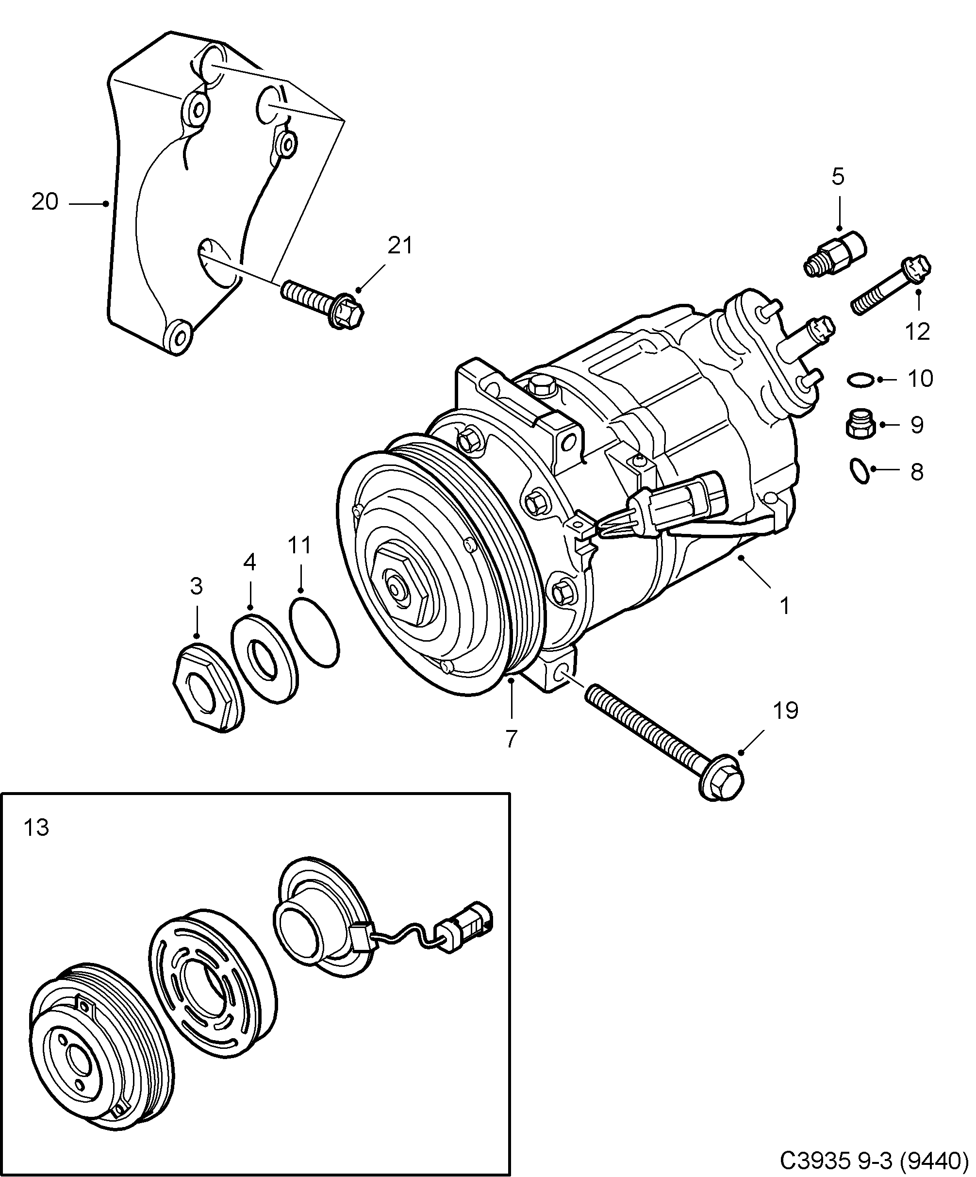 Saab 9-3 (9440) AC compressor diagram