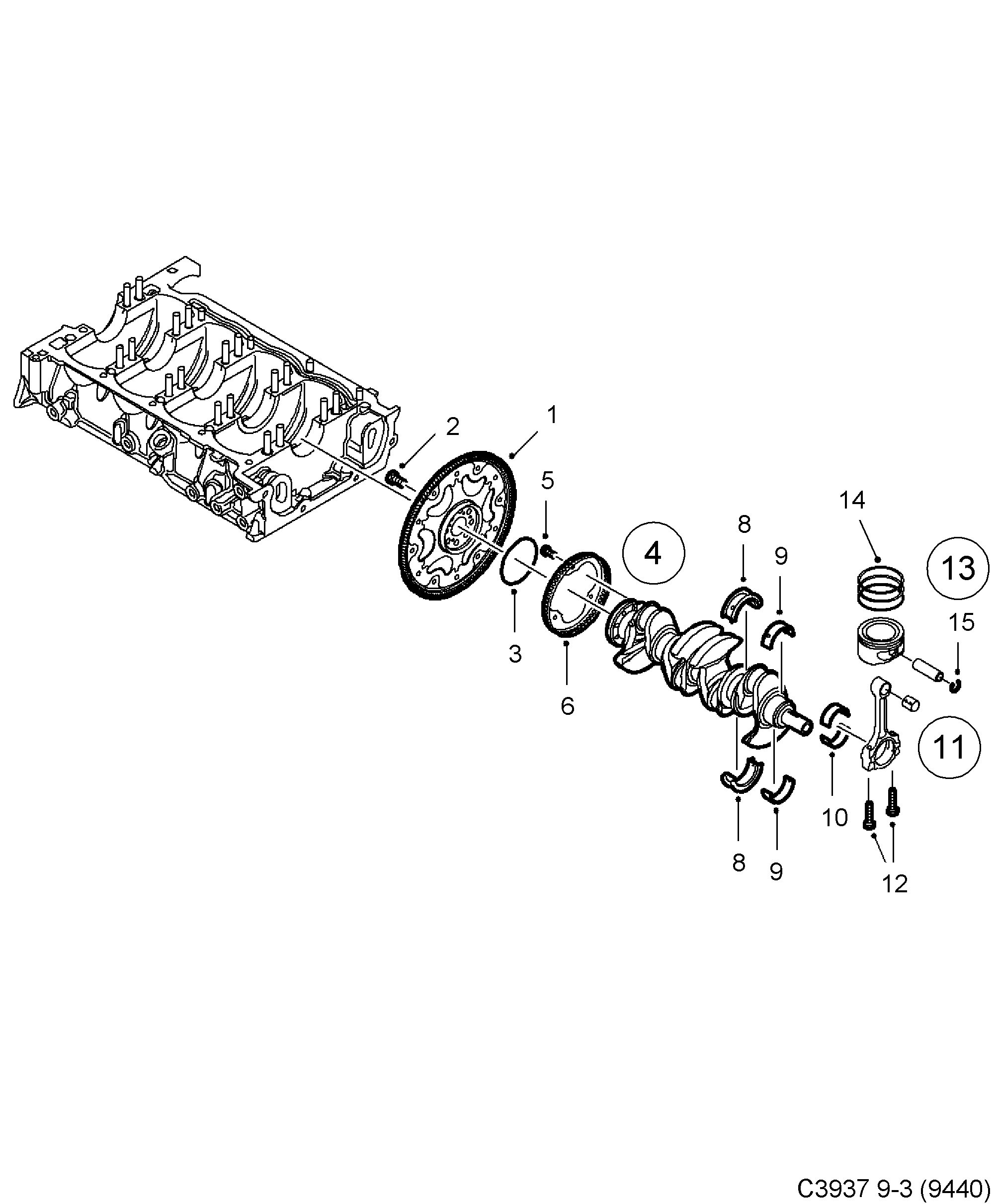 Saab 9-3 (9440) Crankshaft Piston diagram