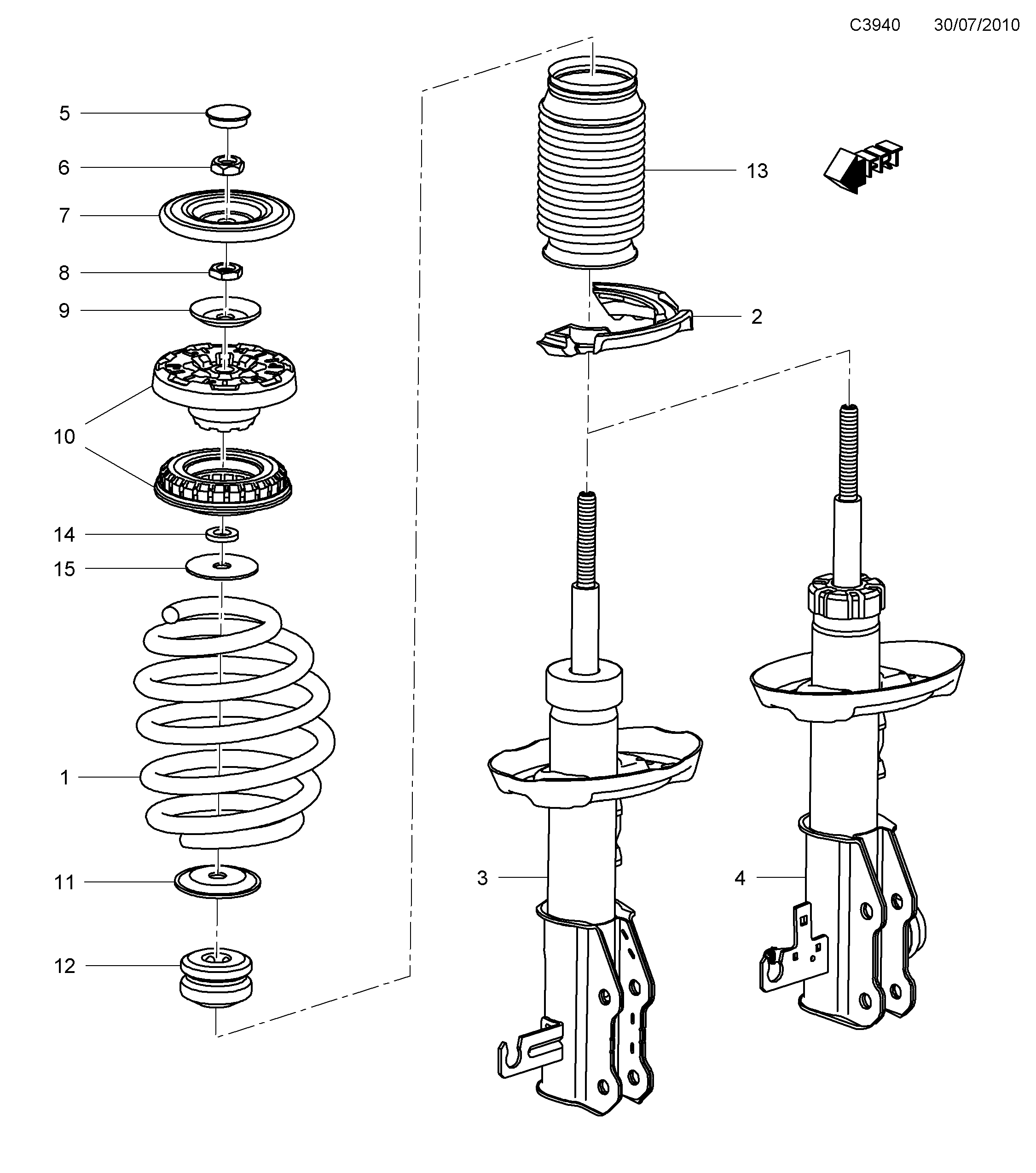 Saab 9-5 (650) Springs and shock absorber diagram