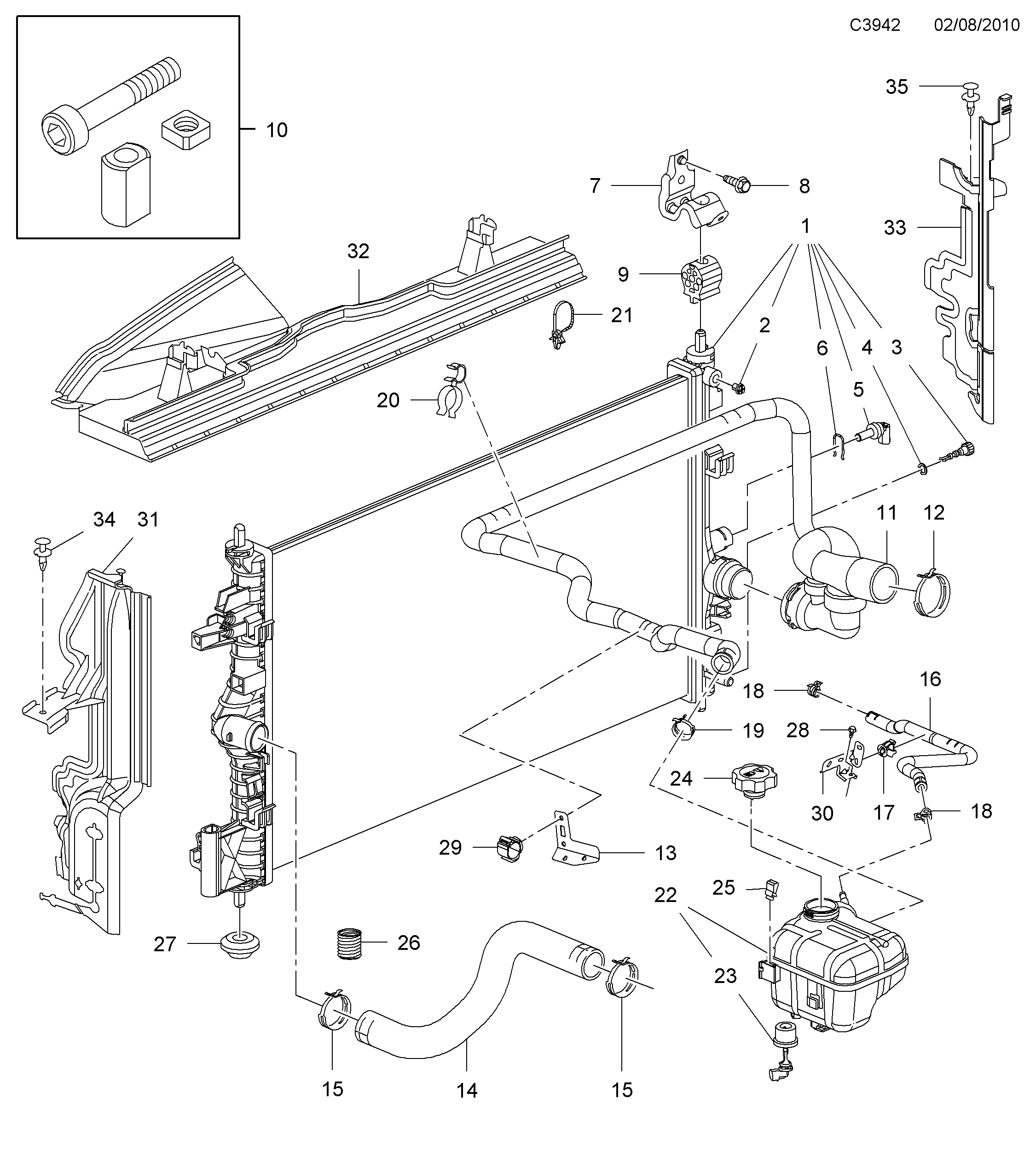 Saab 9-5 (650) Radiator Expansion tank diagram