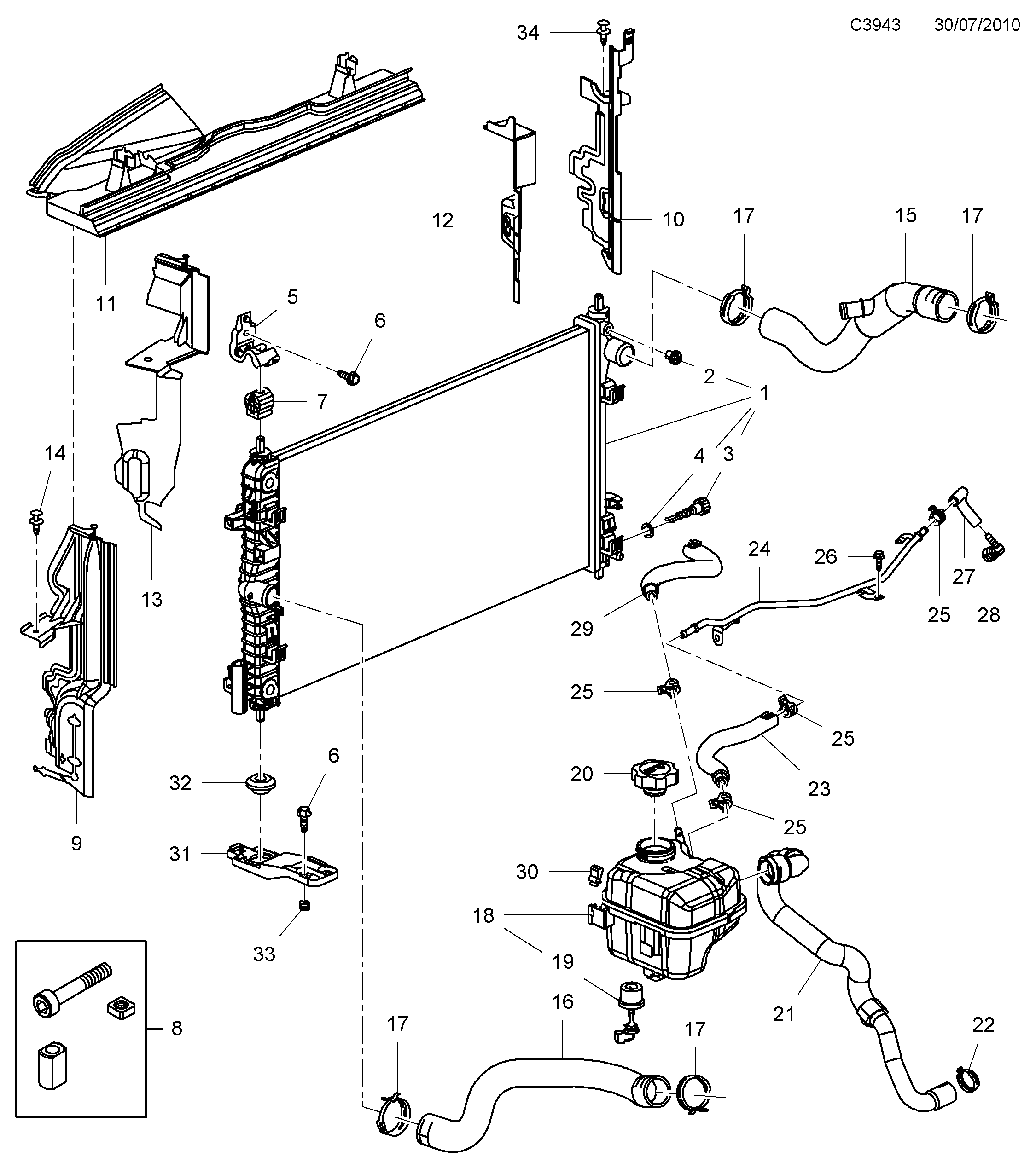 Saab 9-5 (650) Radiator Expansion tank diagram