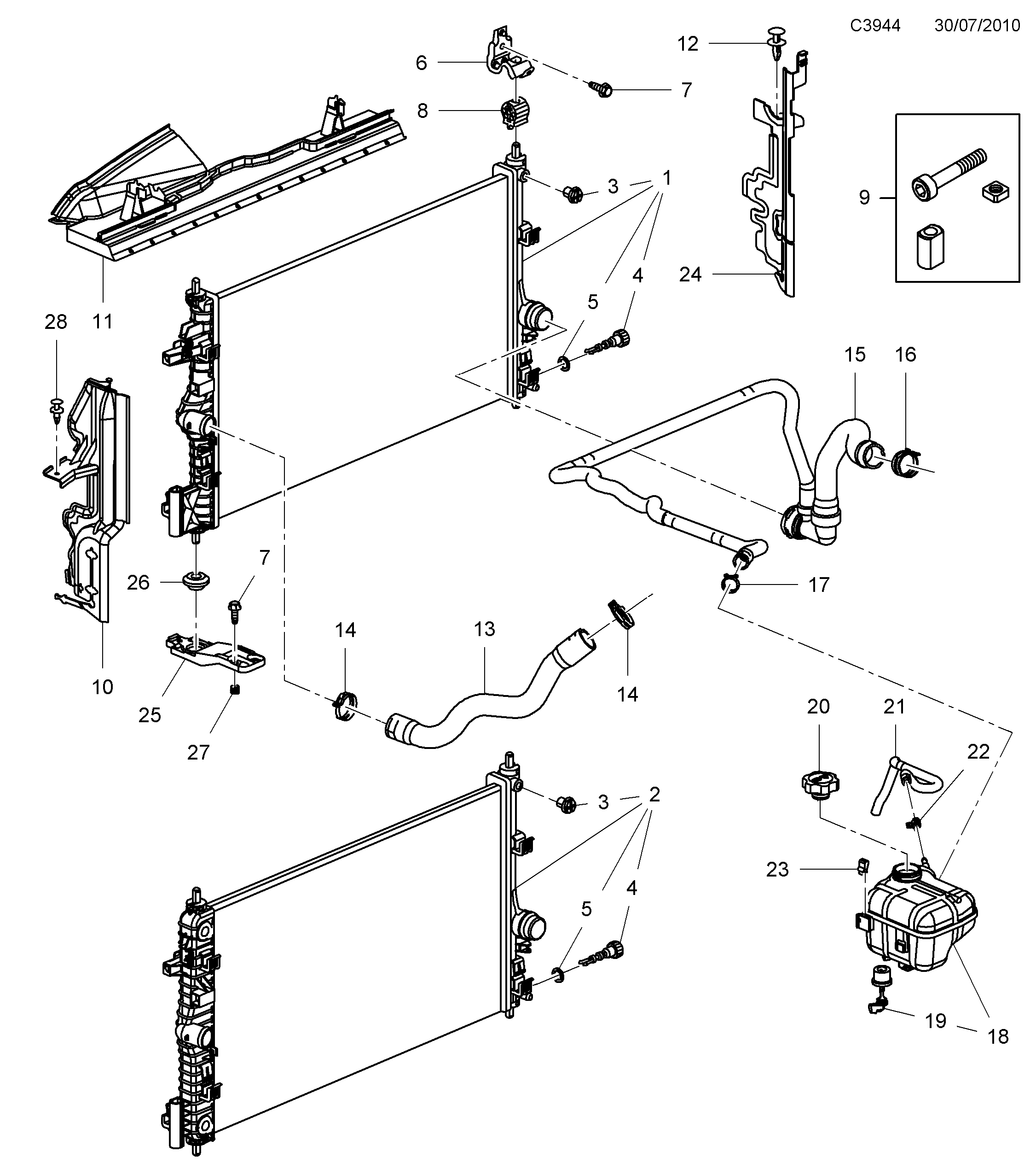 Saab 9-5 (650) Radiator Expansion tank diagram