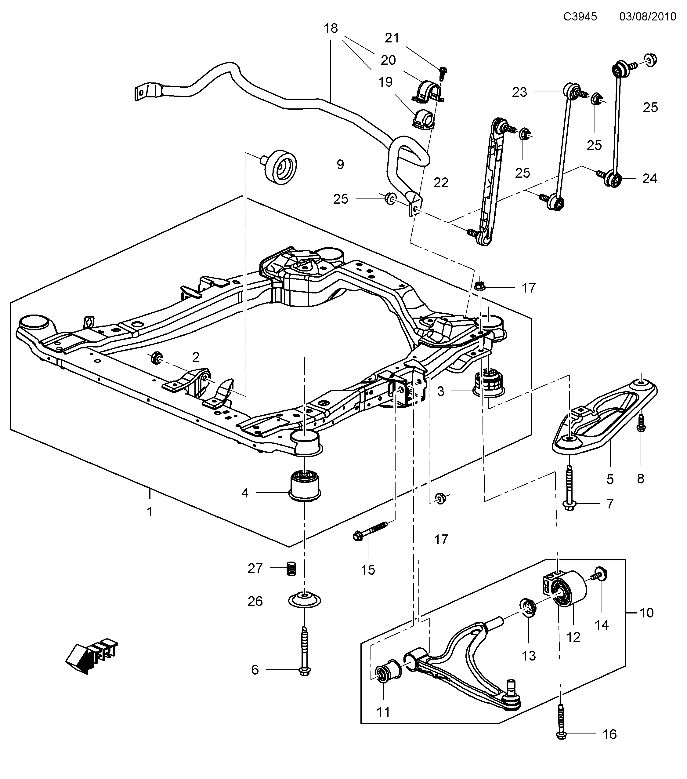 Saab 9-5 (650) Axle crossmember All wheel drive (XWD) diagram