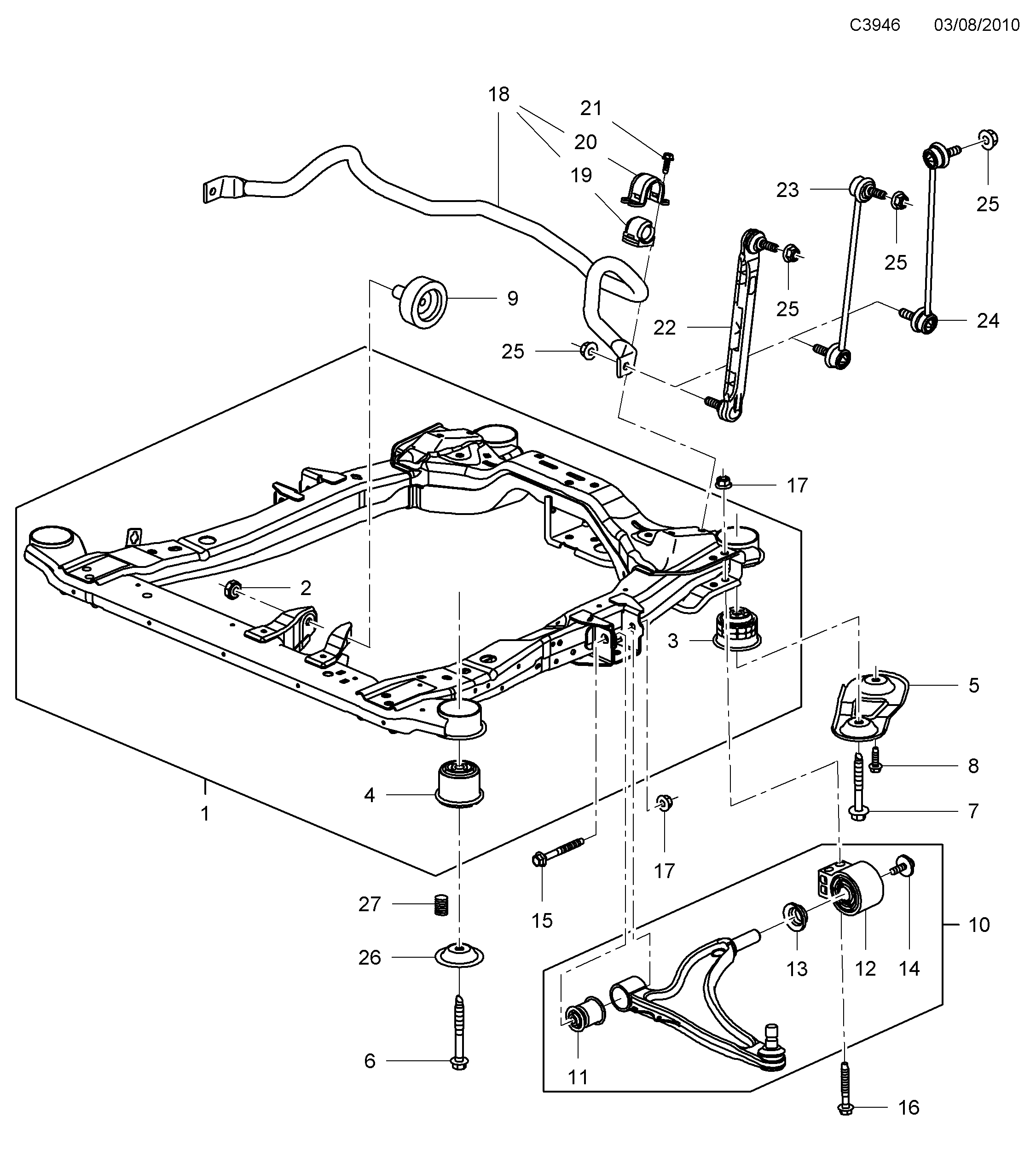 Saab 9-5 (650) Axle crossmember With Front Wheel Drive (FWD) diagram