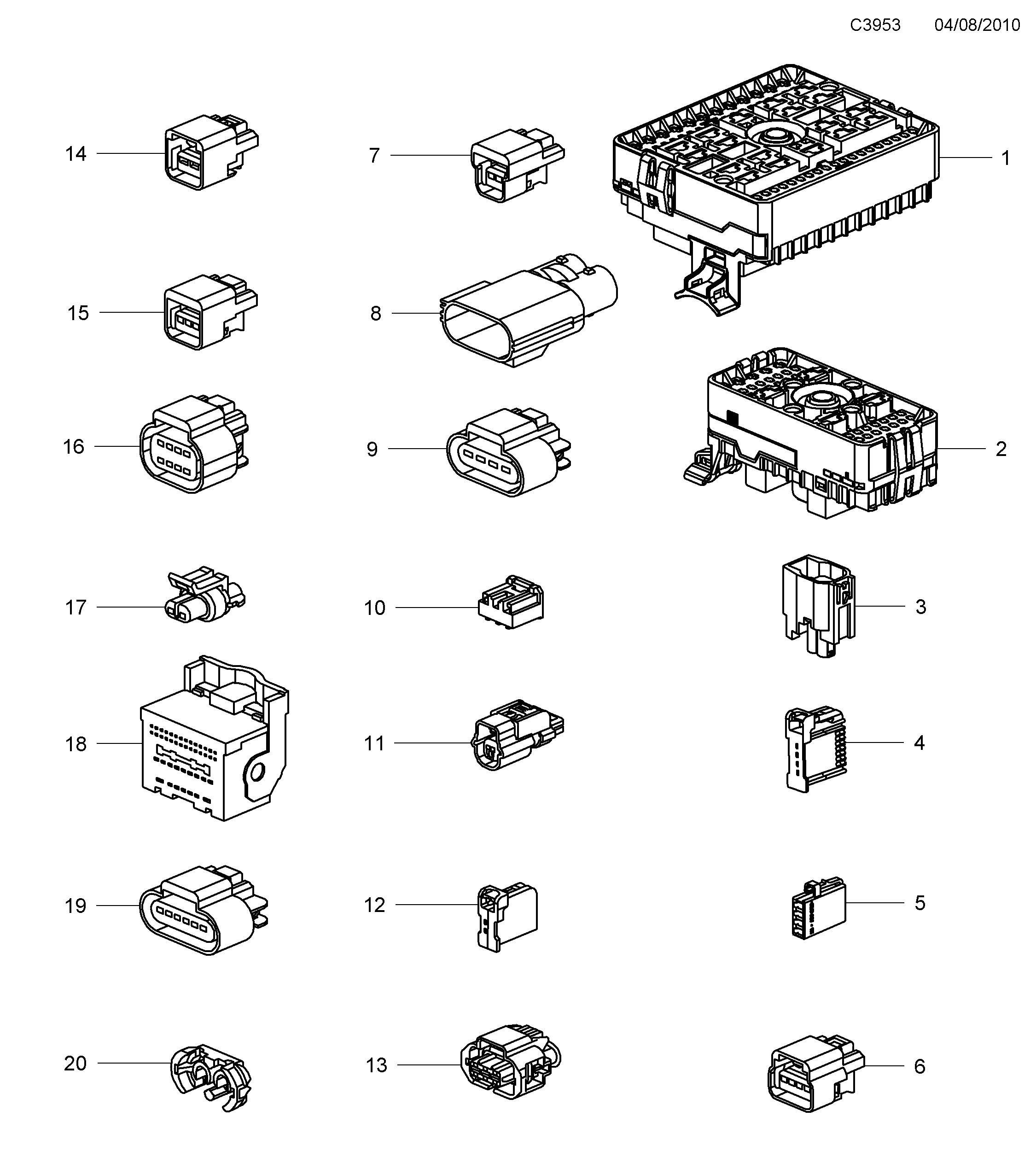 Saab 9-5 (650) Connector housing etc diagram