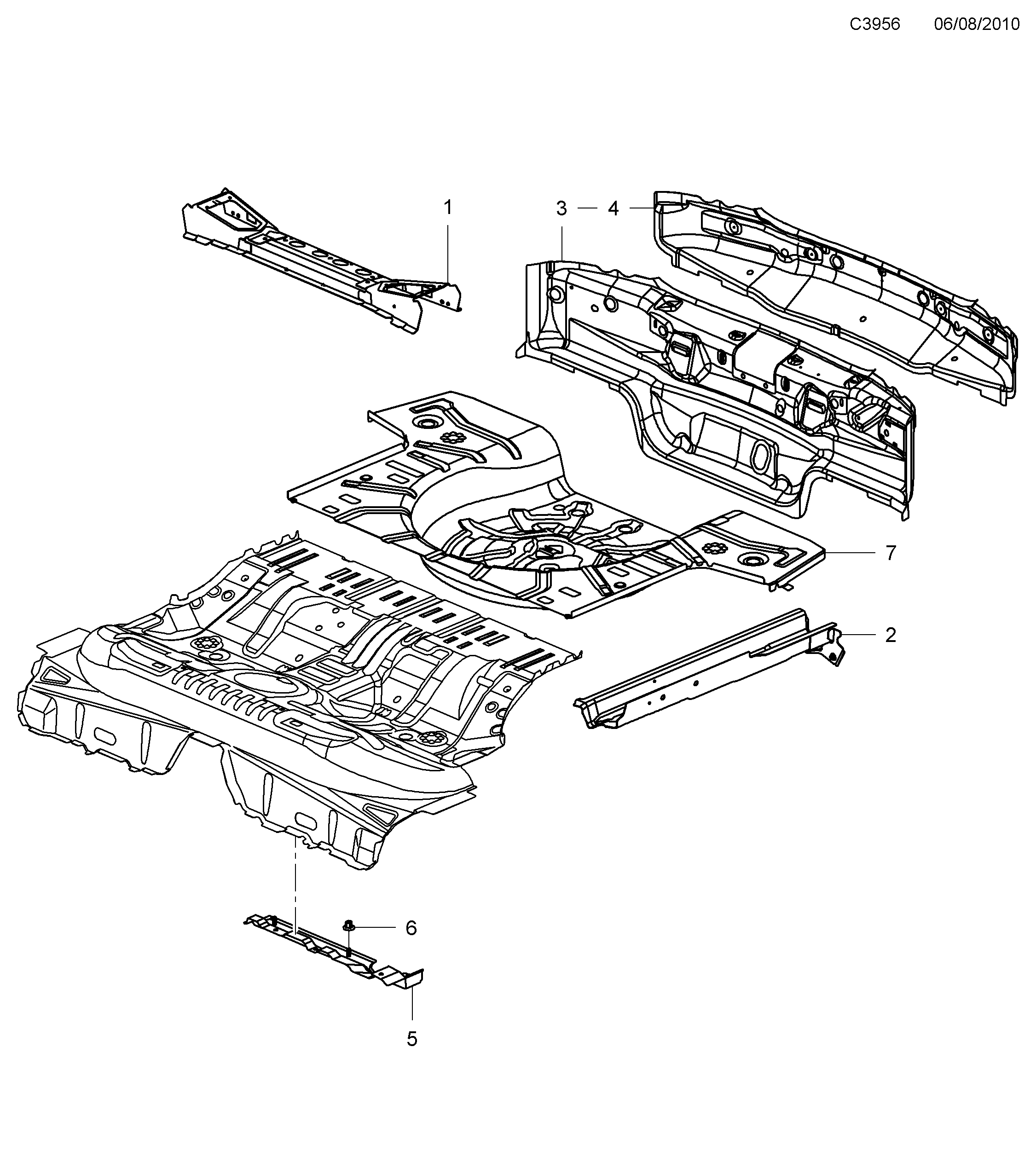 Saab 9-5 (650) Rear floor diagram