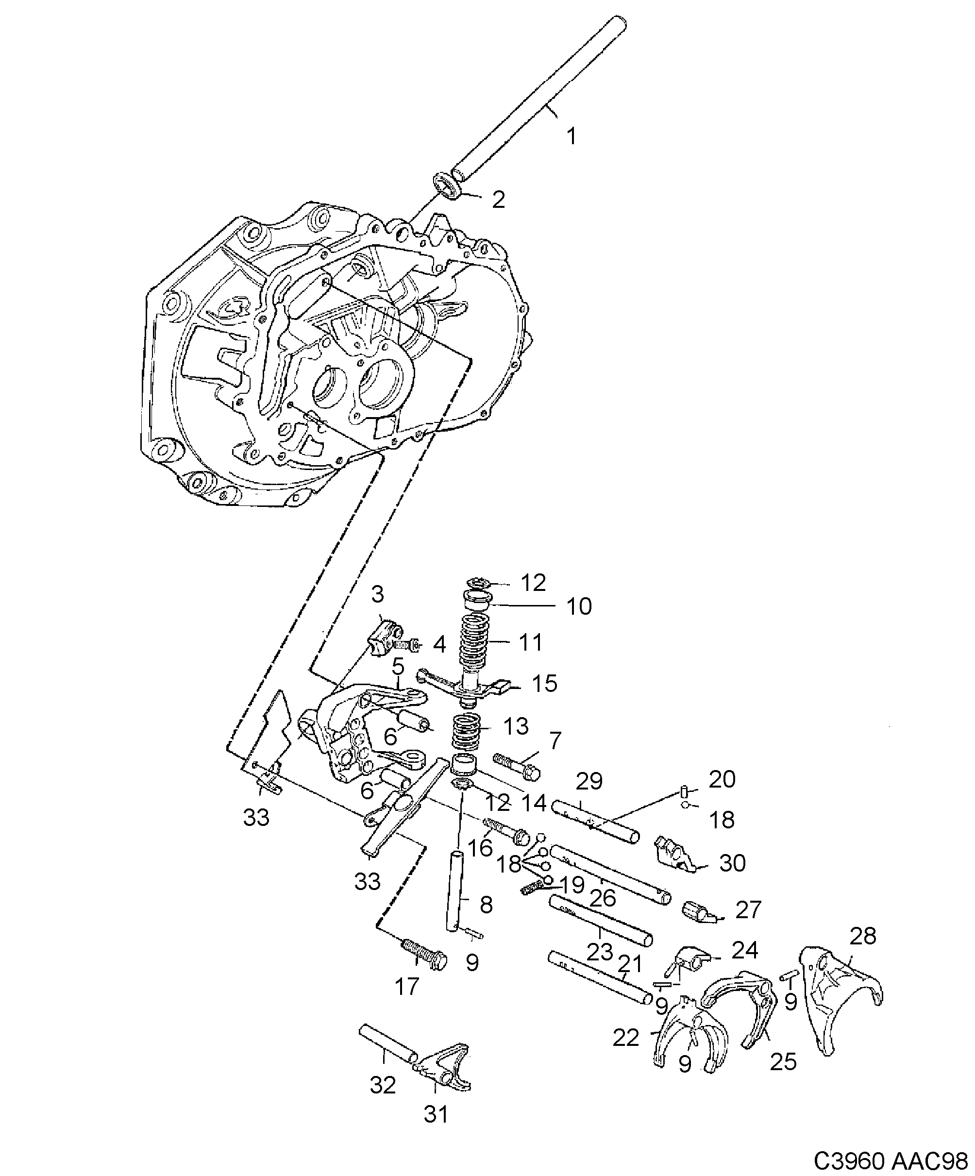 Saab 9-3 (9400) Gear selector fork Shift rail diagram