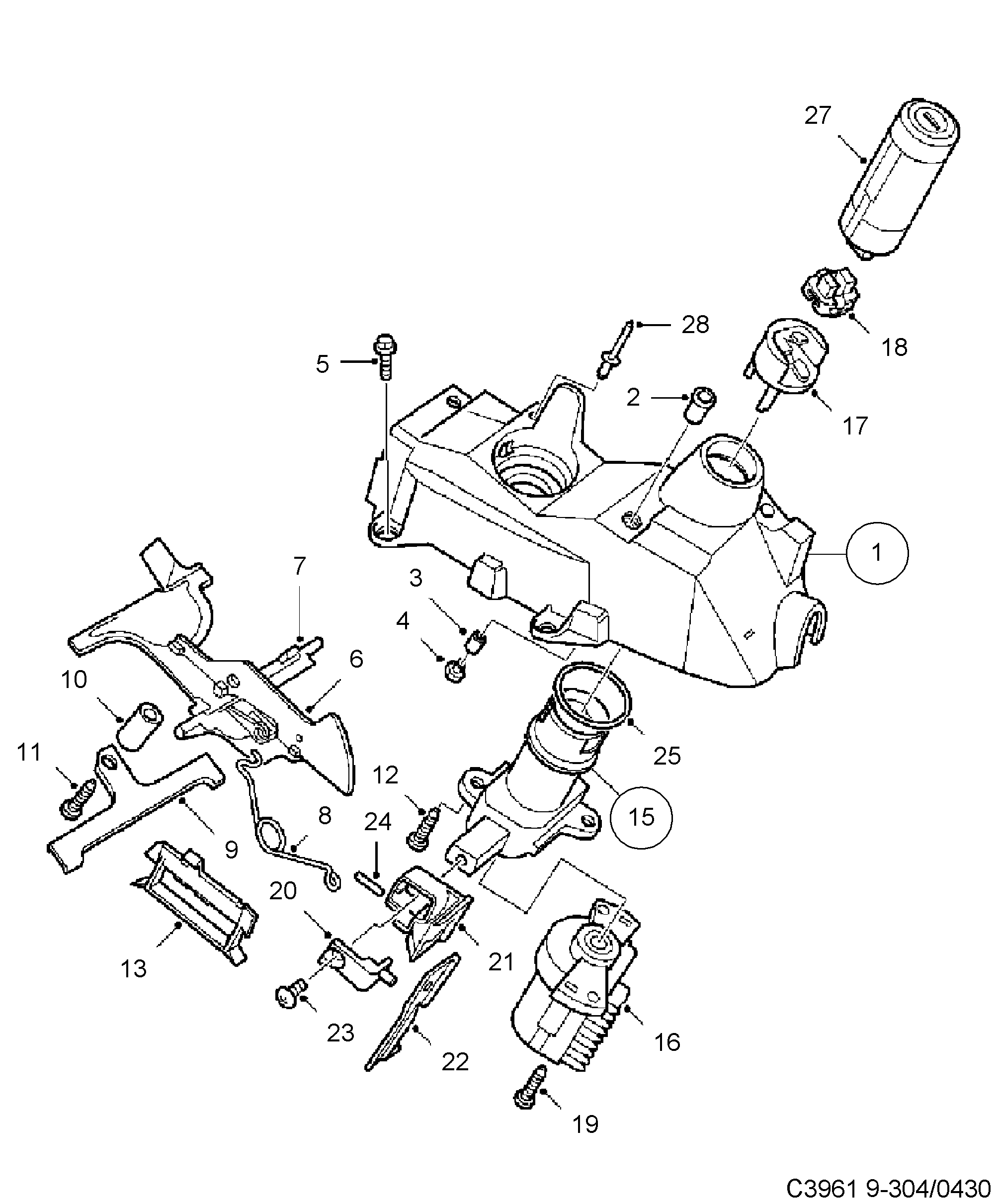Saab 9-3 (9400) Gear shift housing diagram