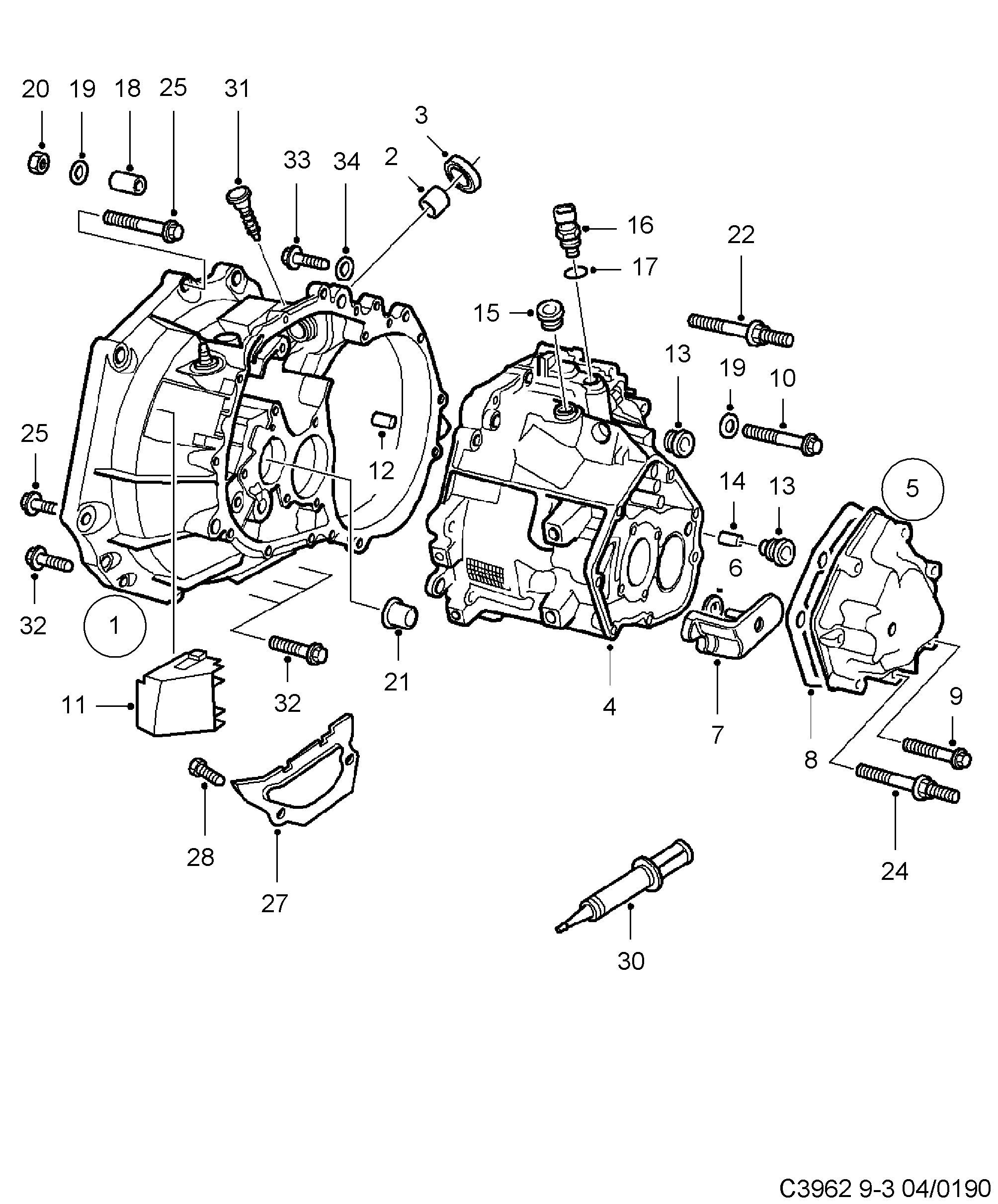 Saab 9-3 (9400) Gear box case diagram