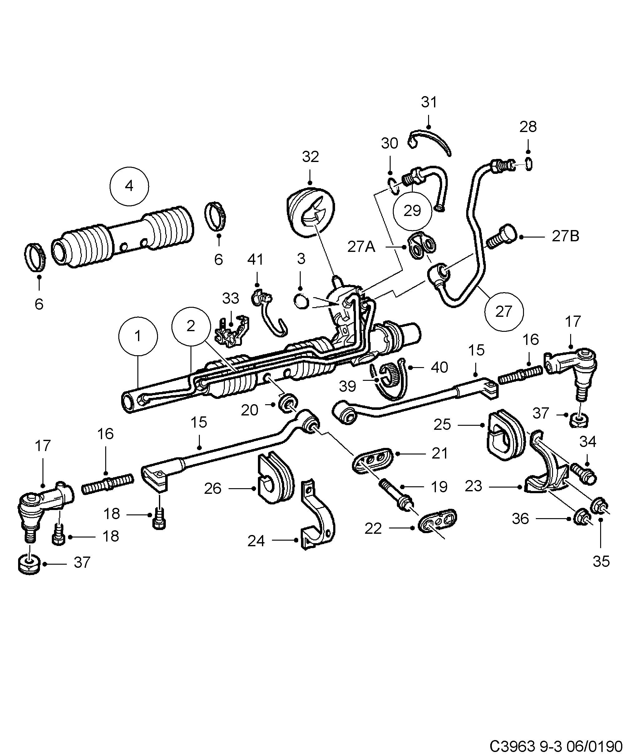 Saab 9-3 (9400) Power steering gear diagram