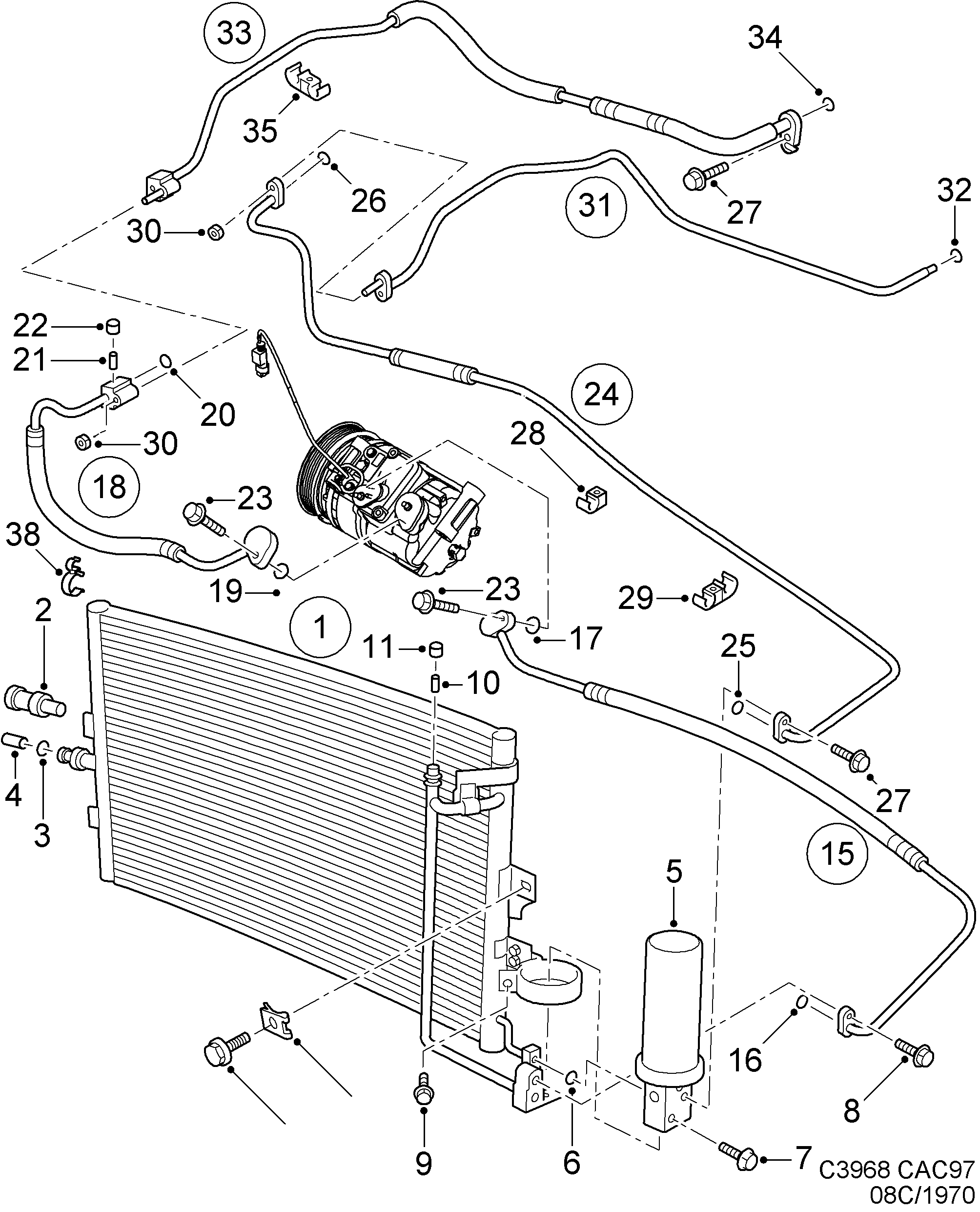 Saab 9-5 (9600) AC condenser diagram