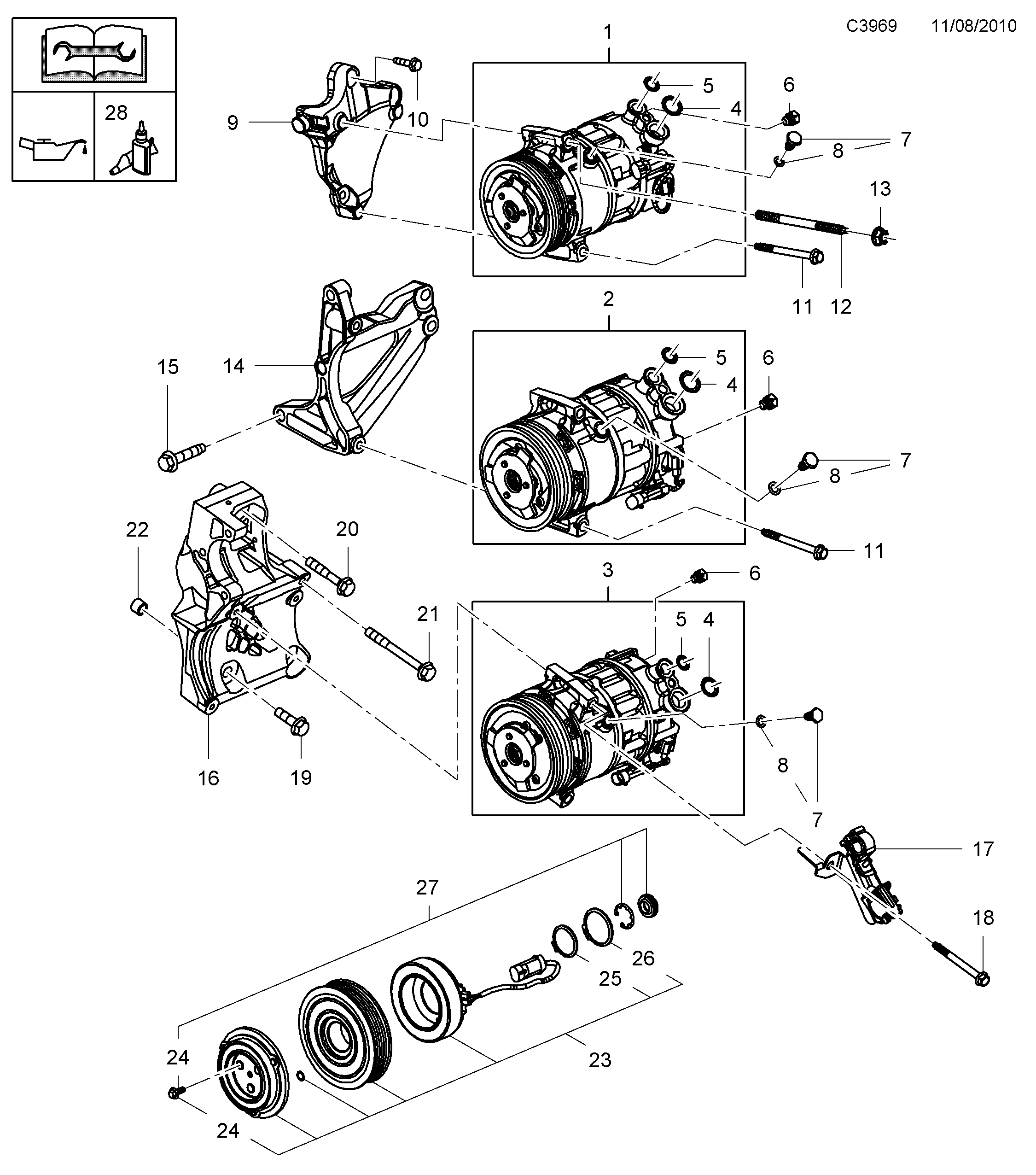 Saab 9-5 (650) AC compressor diagram