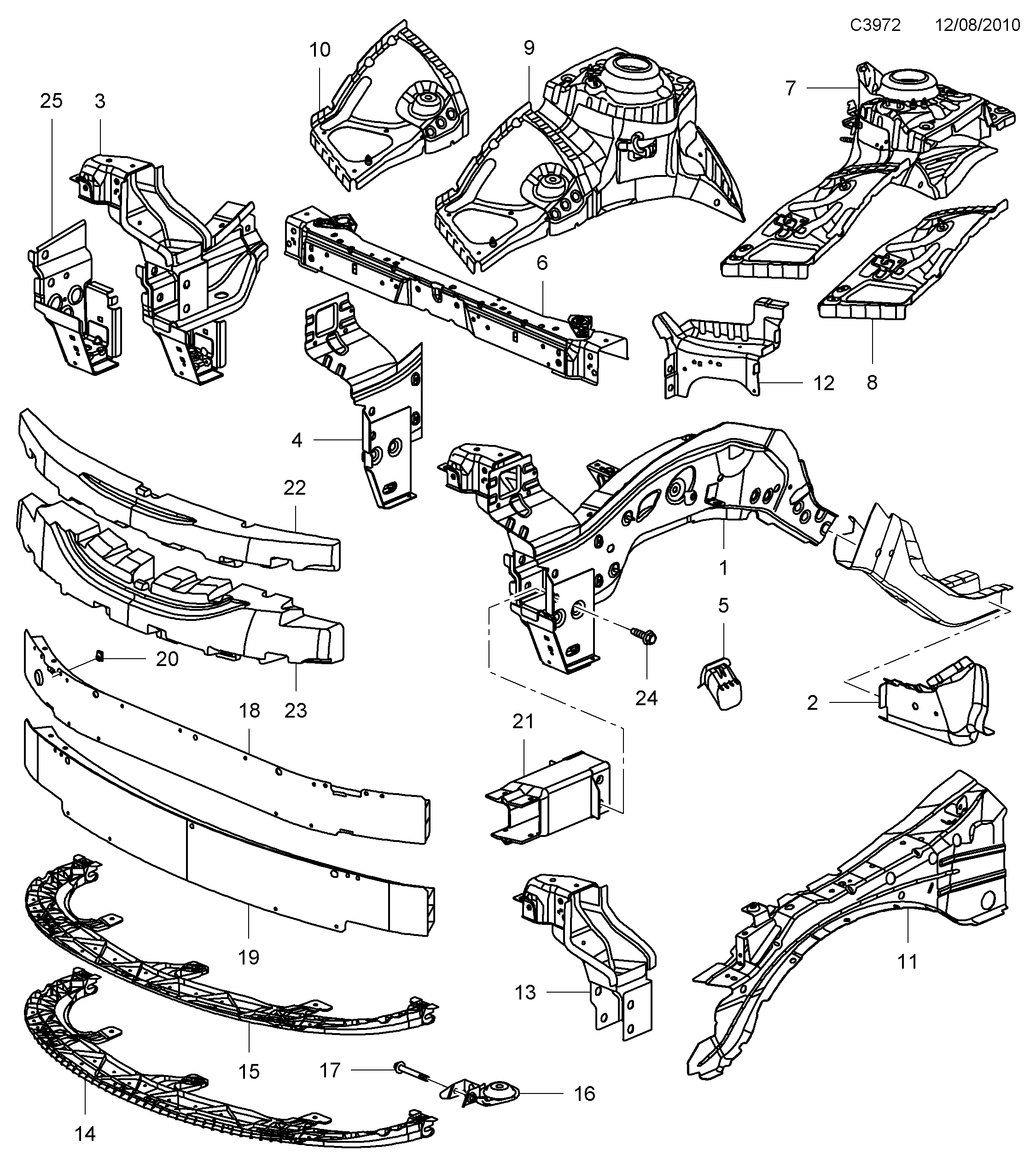 Saab 9-5 (650) Wheel housing, front diagram