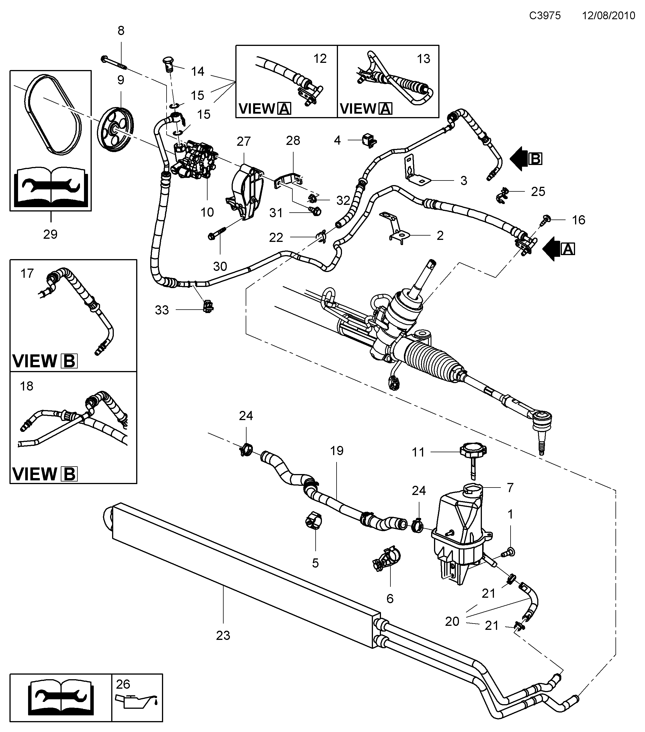 Saab 9-5 (650) Hydraulic pump and hoses diagram