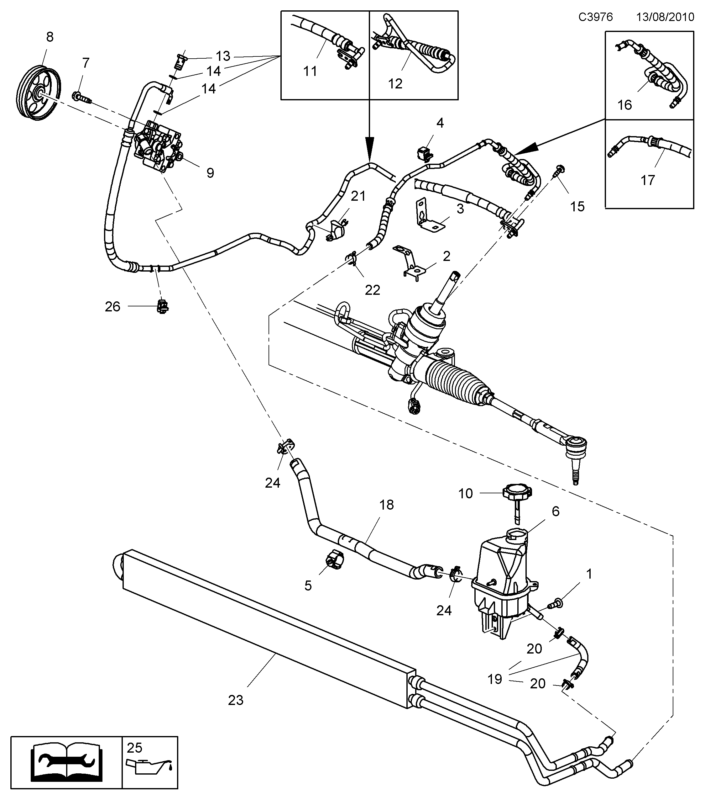 Saab 9-5 (650) Hydraulic pump and hoses diagram