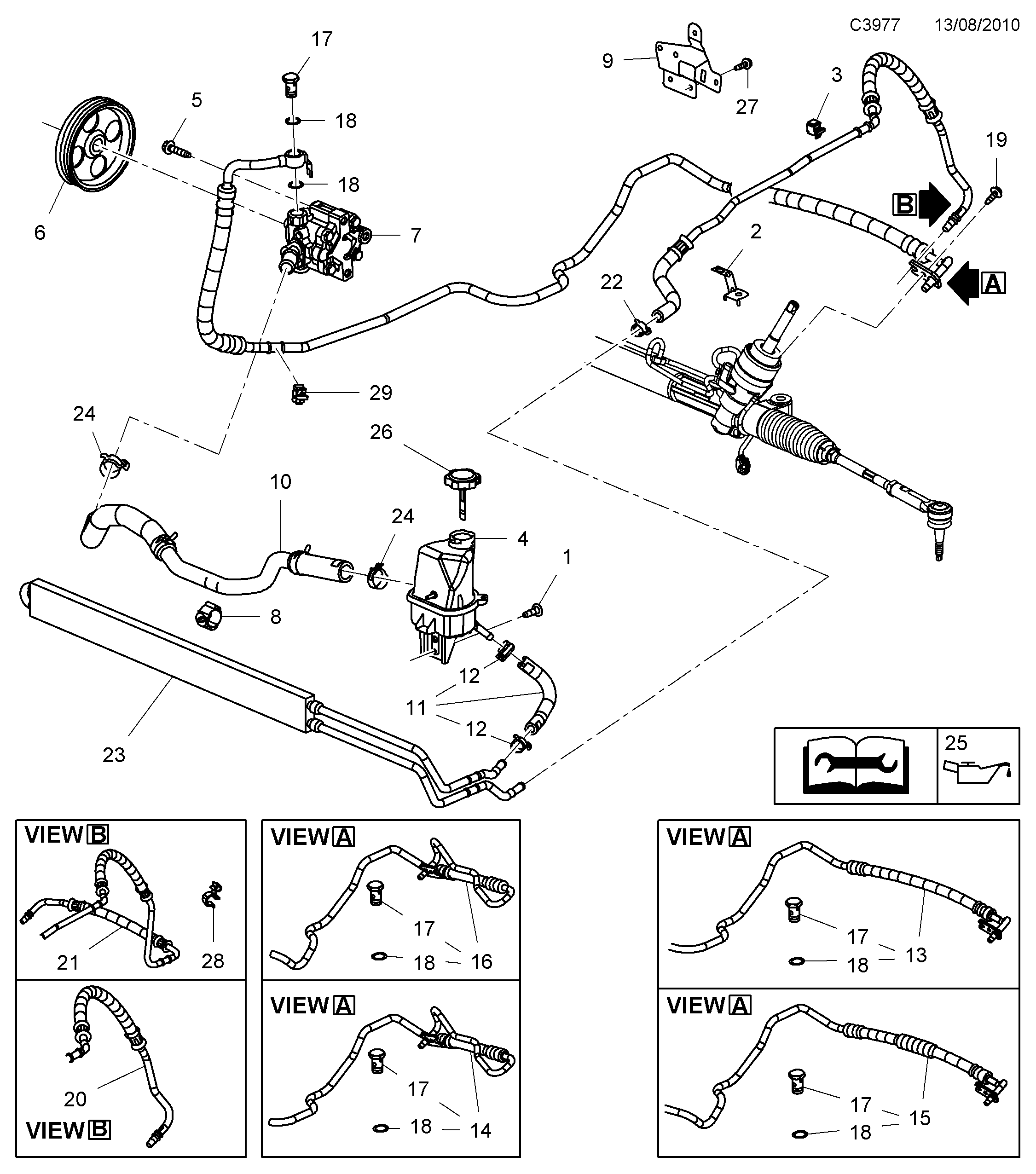 Saab 9-5 (650) Hydraulic pump and hoses diagram