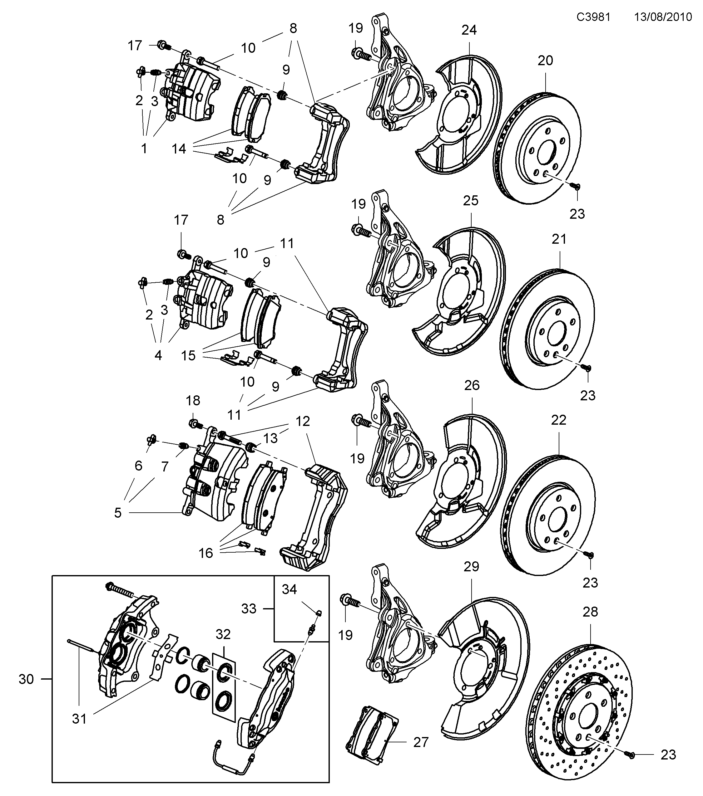 Saab 9-5 (650) Front wheel brake diagram