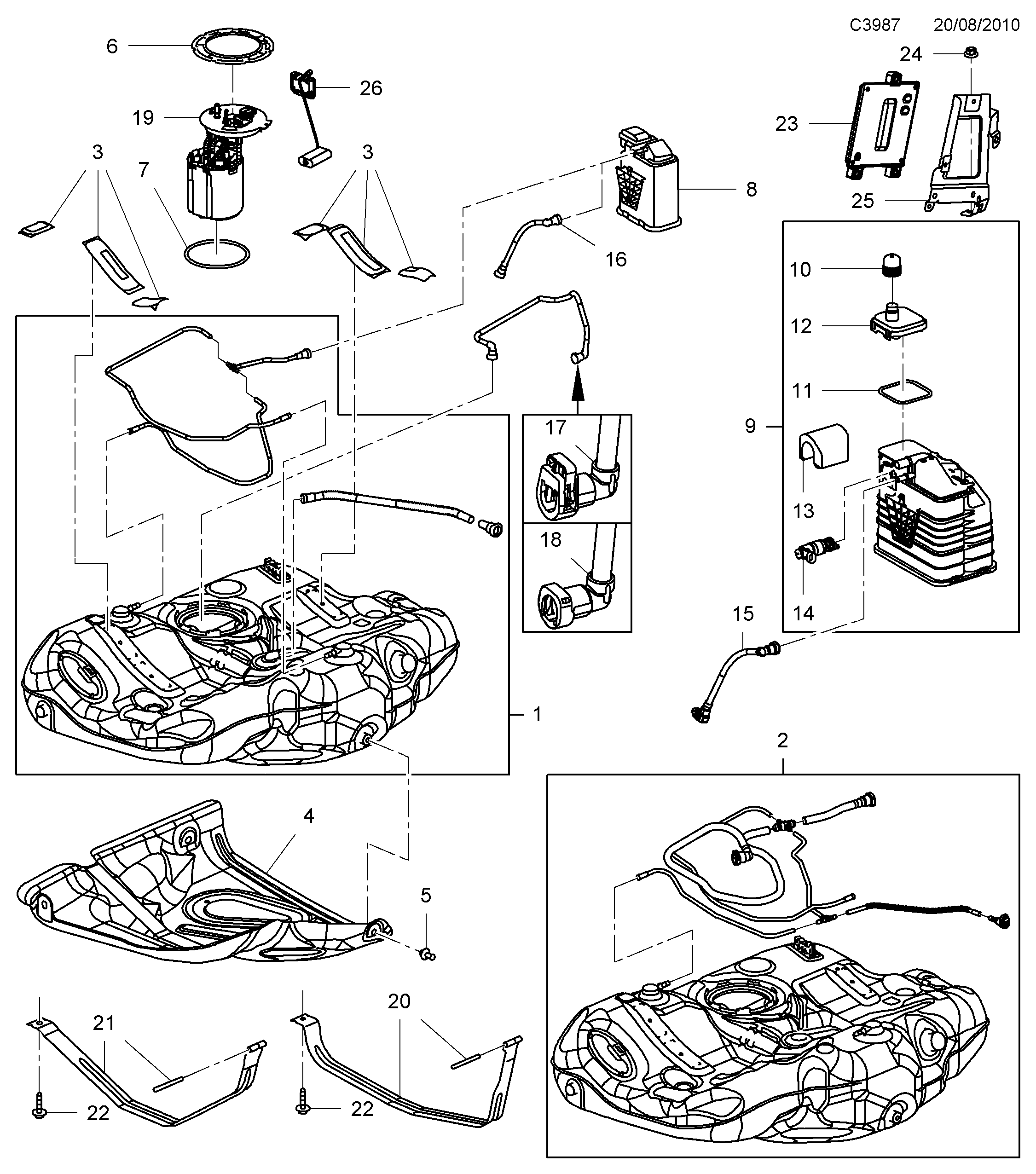 Saab 9-5 (650) Fuel tank diagram