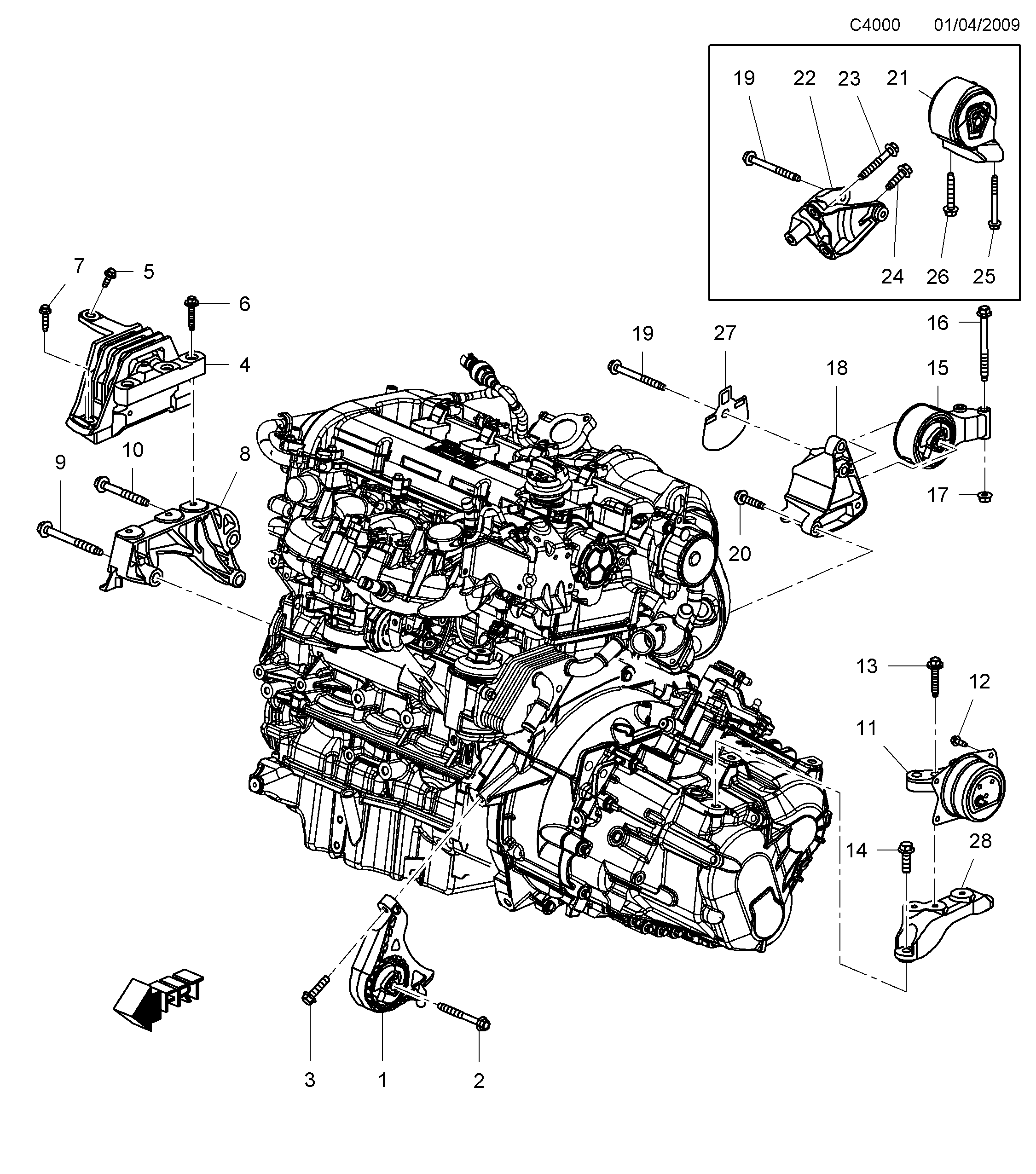 Saab 9-5 (650) Engine suspension diagram