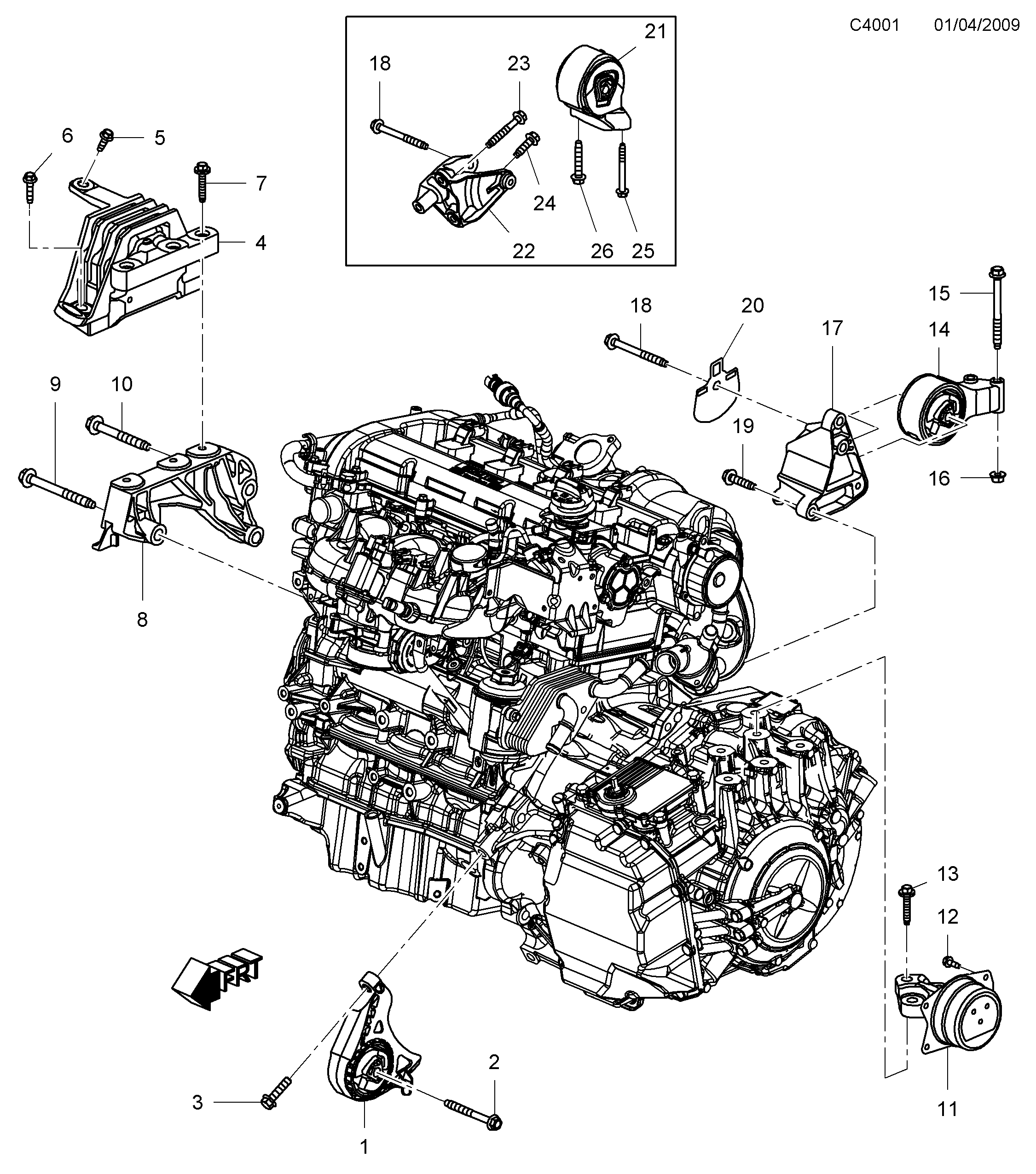 Saab 9-5 (650) Engine suspension diagram