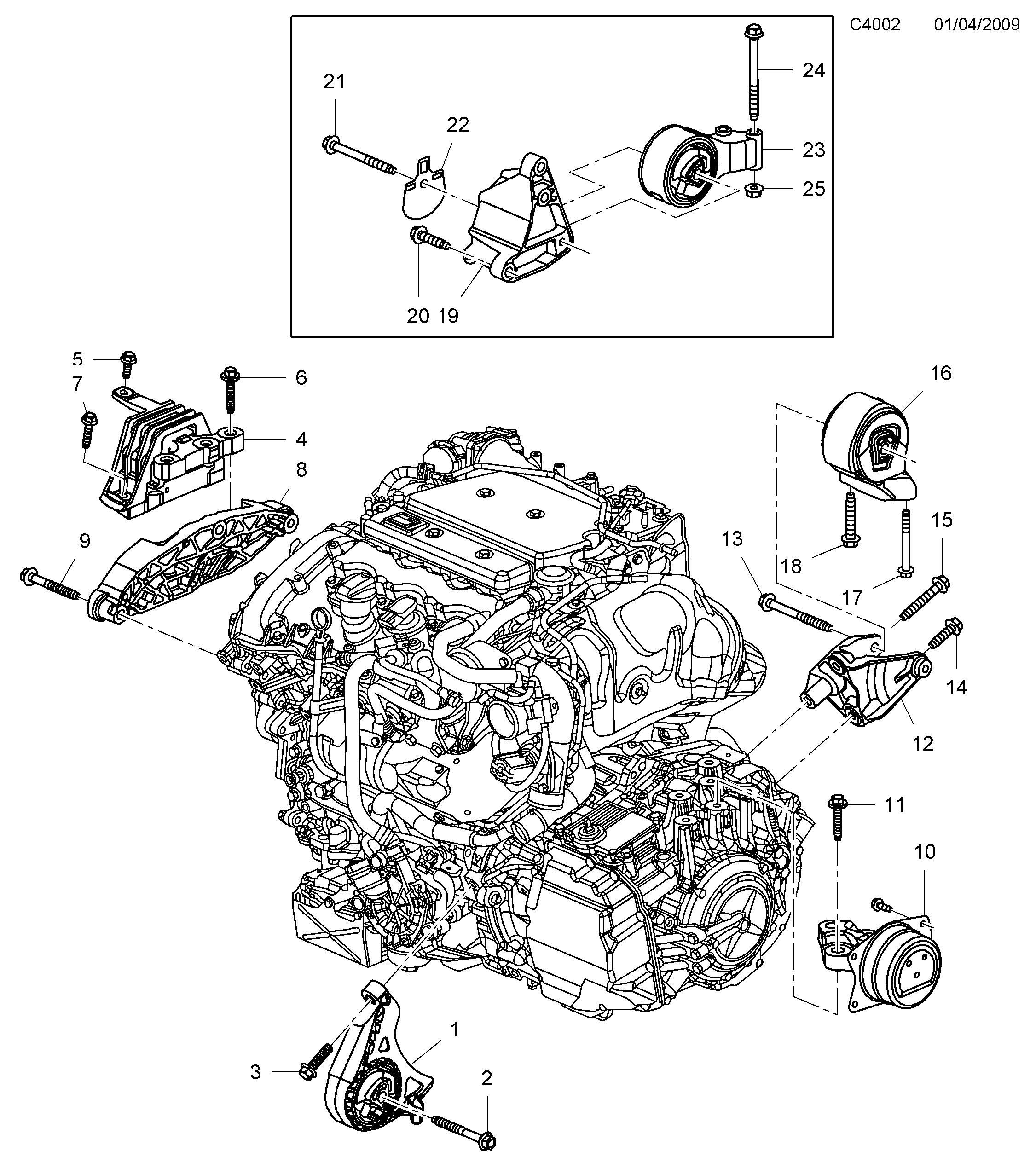 Saab 9-5 (650) Engine suspension diagram
