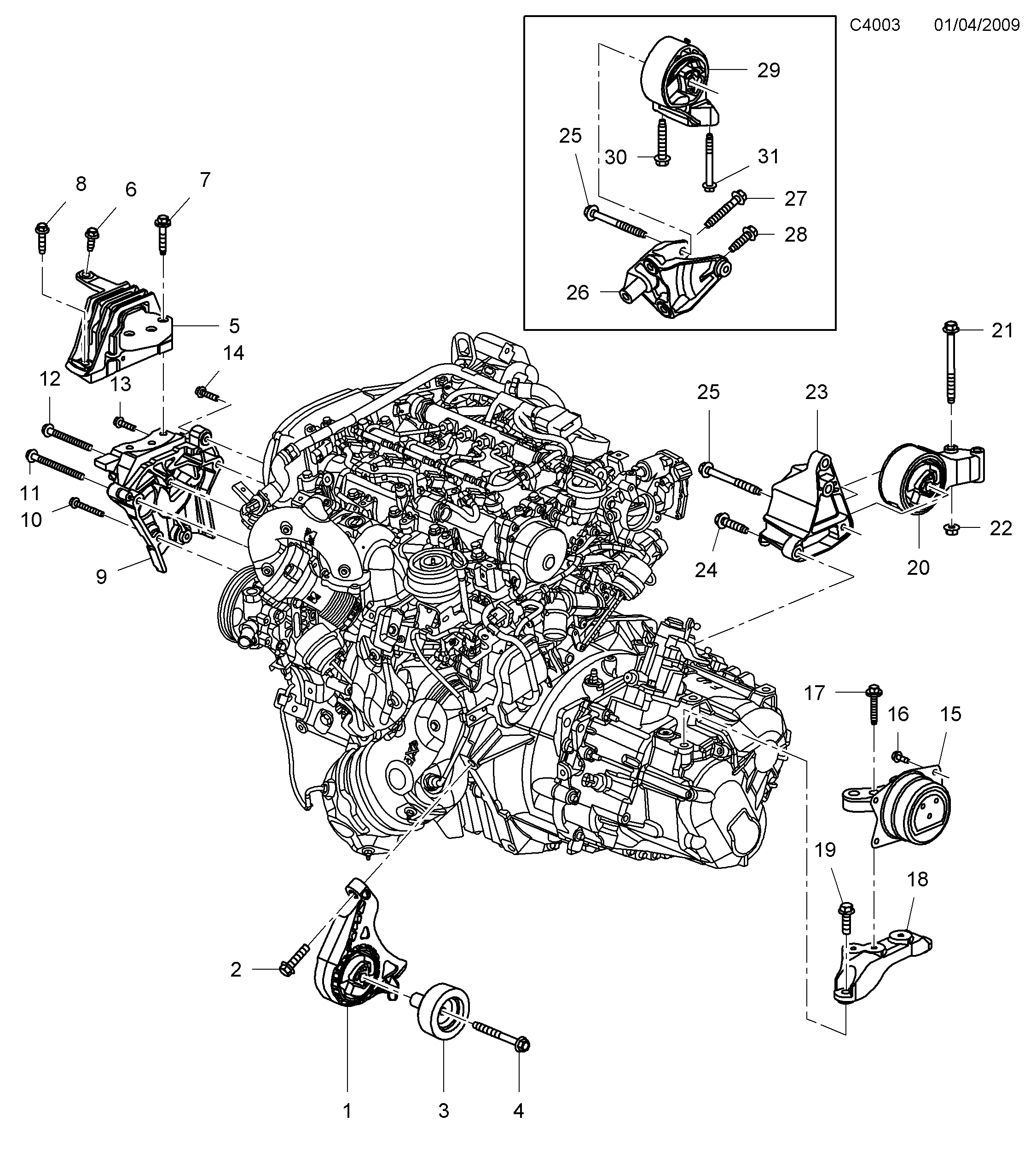 Saab 9-5 (650) Engine suspension diagram
