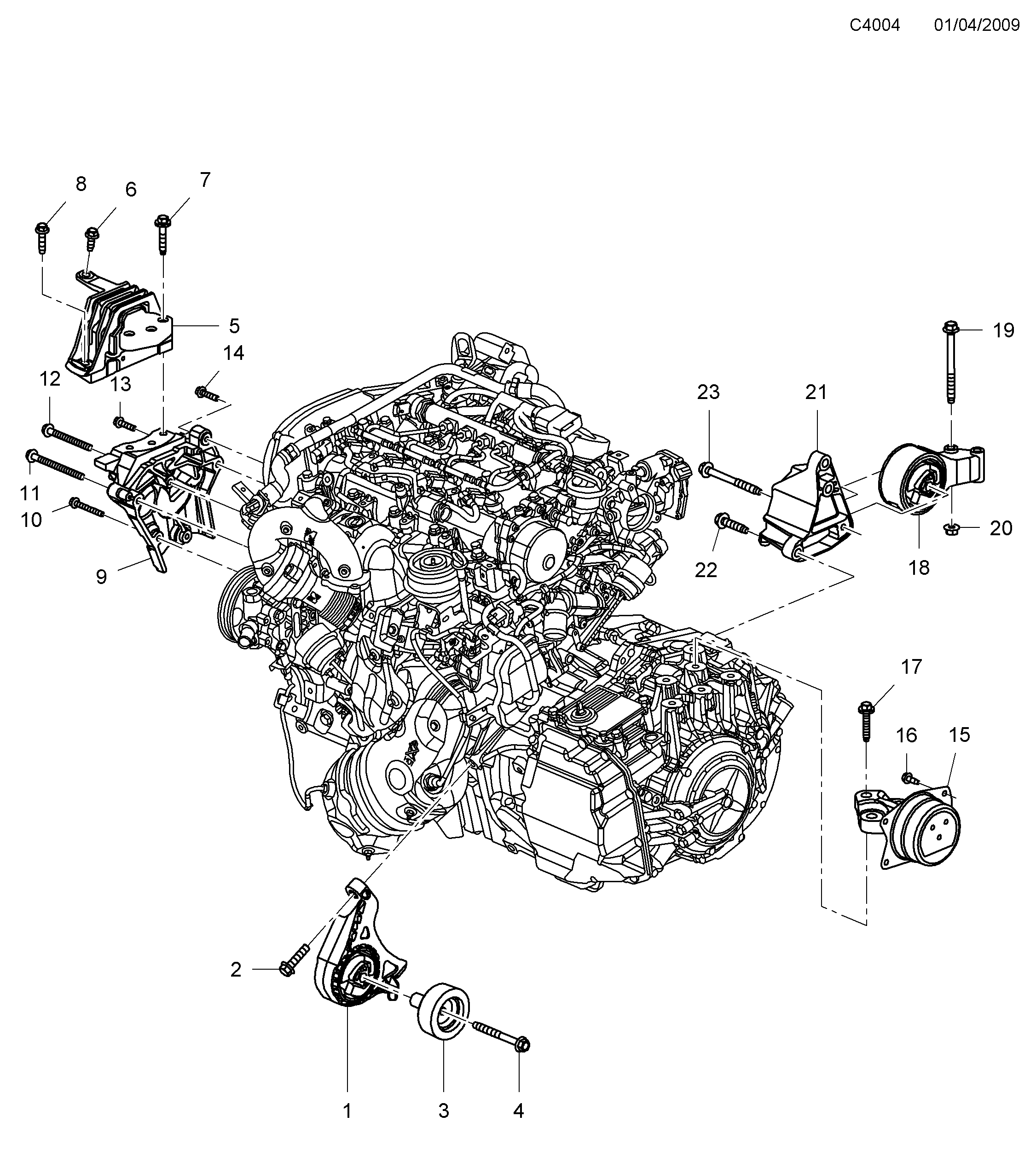 Saab 9-5 (650) Engine suspension diagram