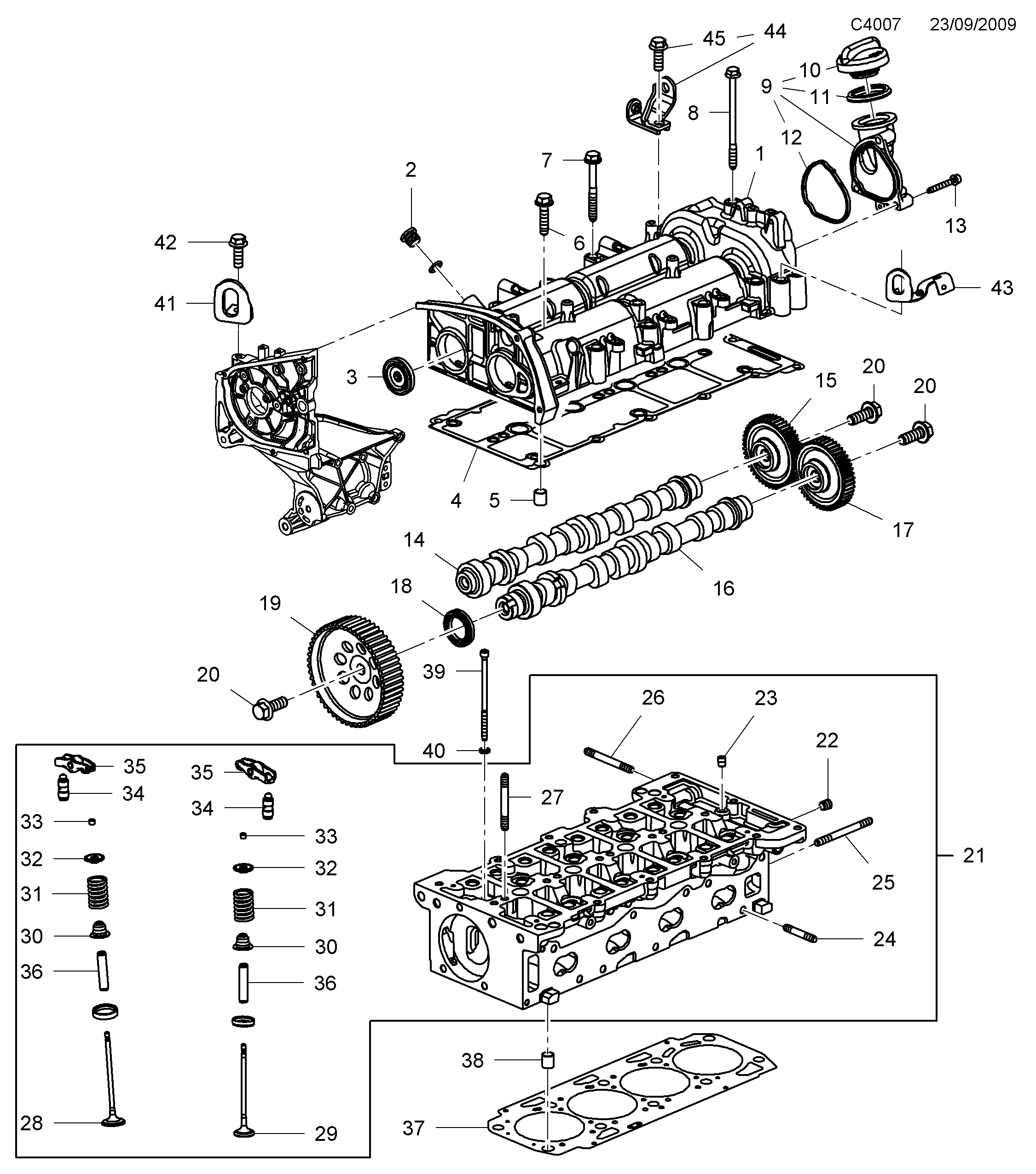 Saab 9-5 (650) Cylinder head - Valve cover diagram