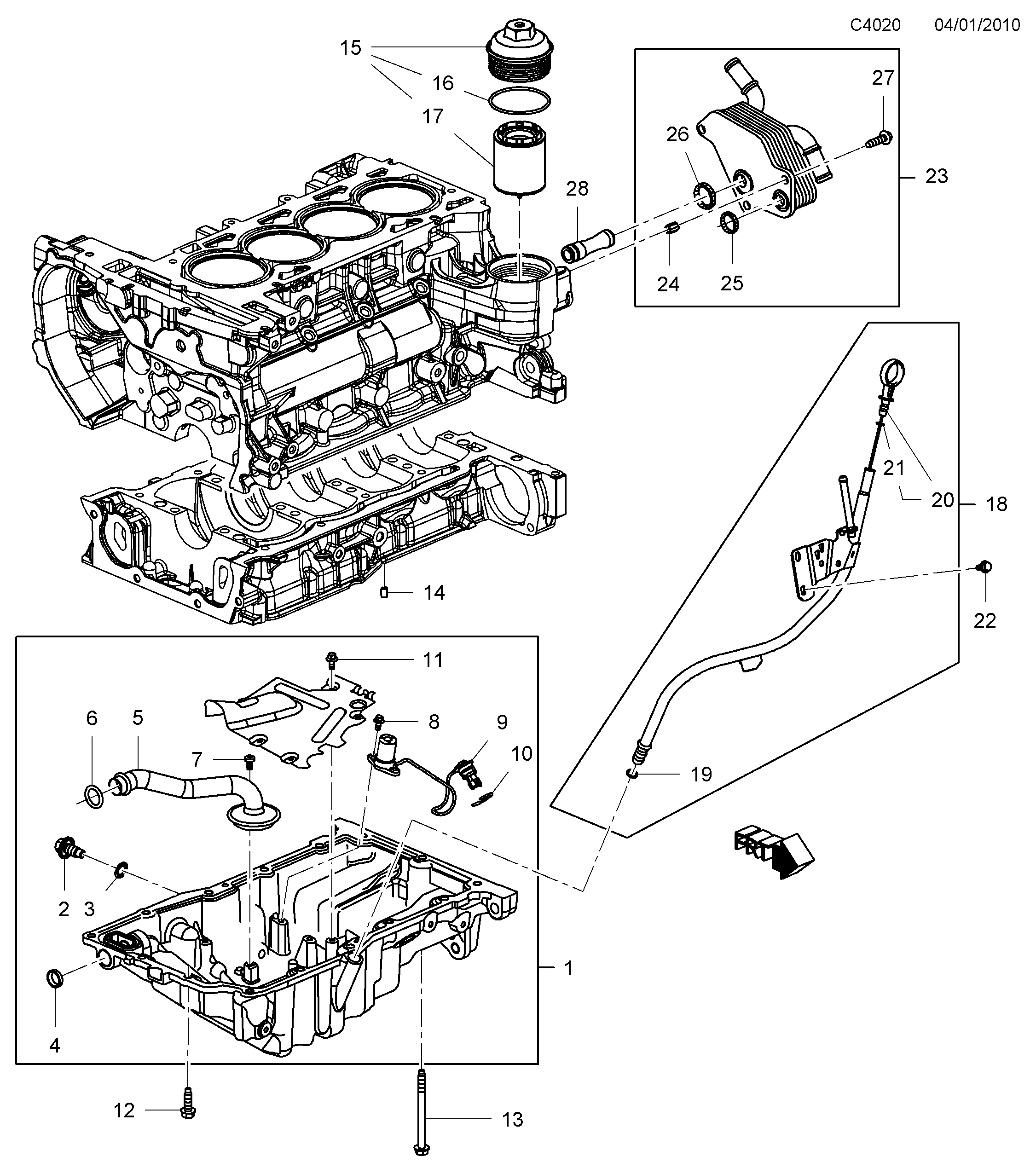 Saab 9-5 (650) Oil pan, oil filter Oil cooler diagram