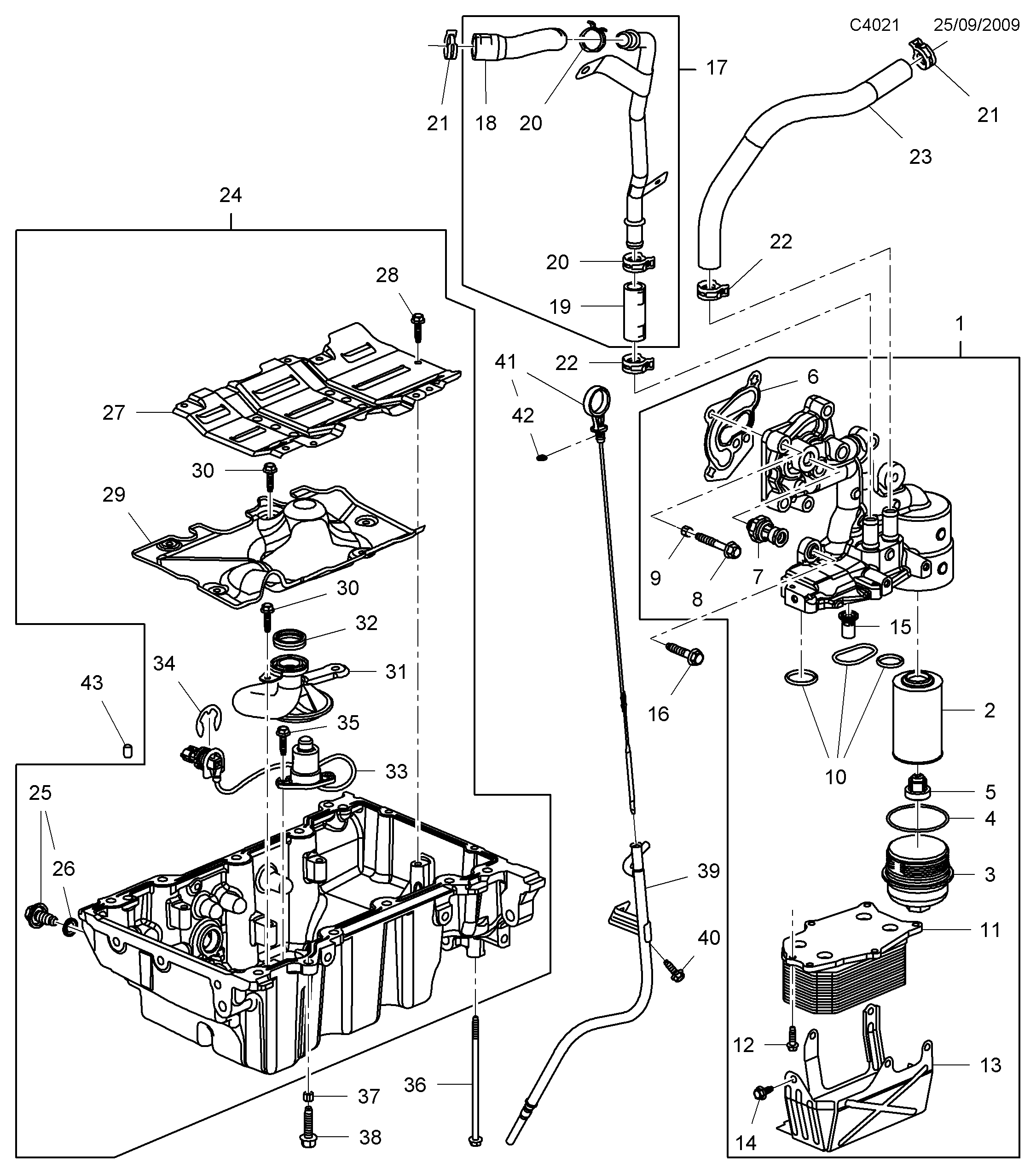Saab 9-5 (650) Oil pan, oil filter Oil cooler diagram