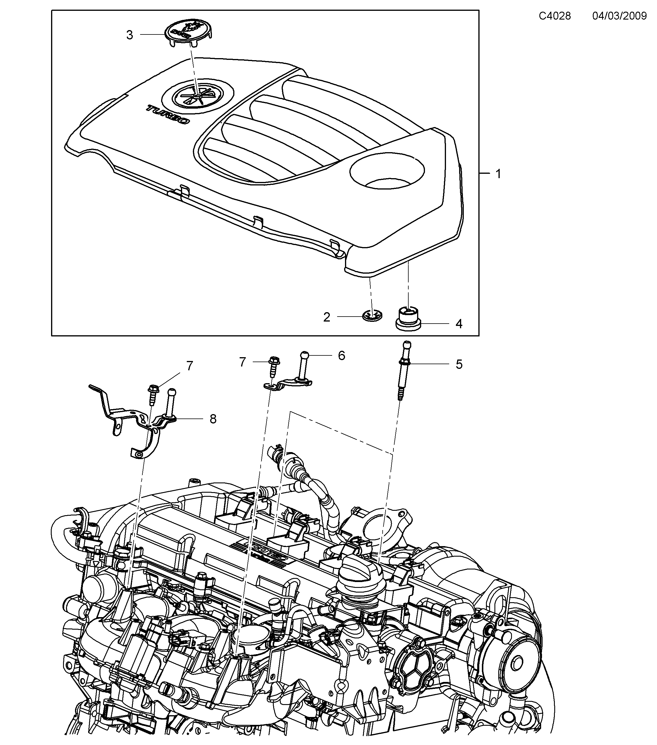 Saab 9-5 (650) Engine bay cover diagram